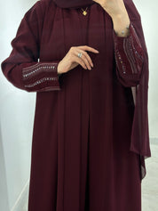 C 1551 Burgundy Beaded Abaya