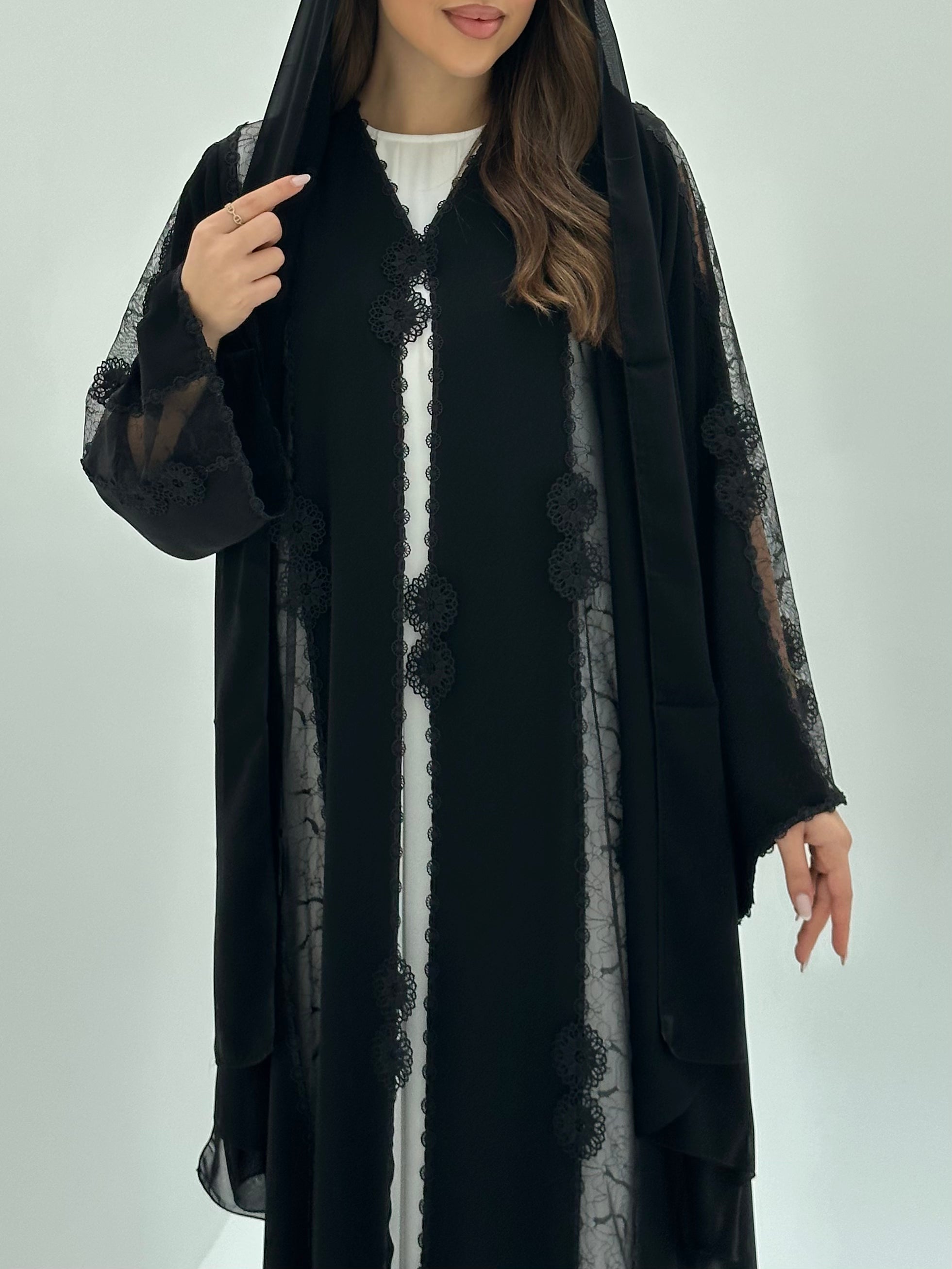 C 1799 Black Lace Abaya