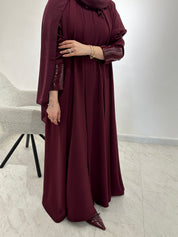 C 1551 Burgundy Beaded Abaya