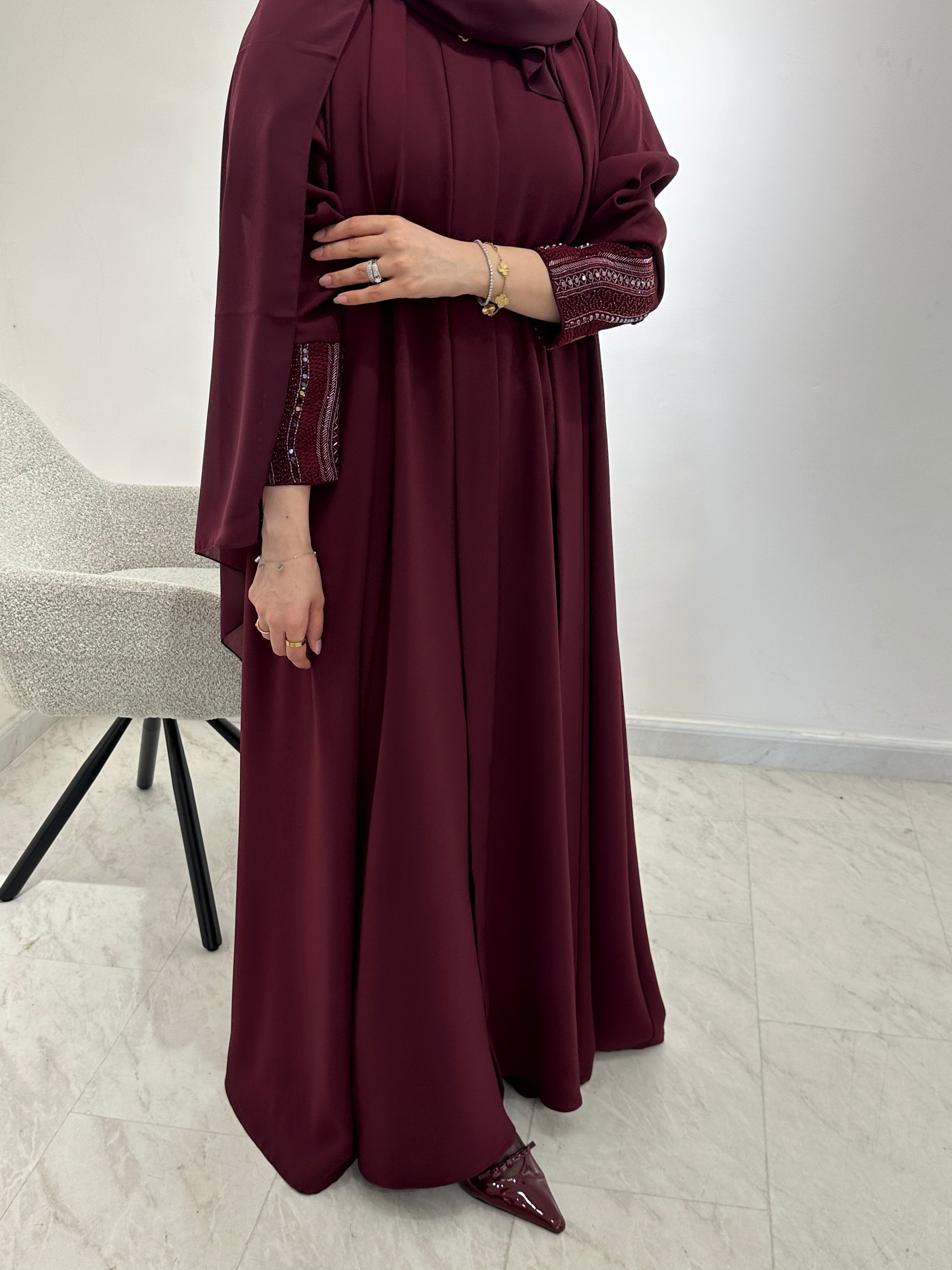 C 1551 Burgundy Beaded Abaya