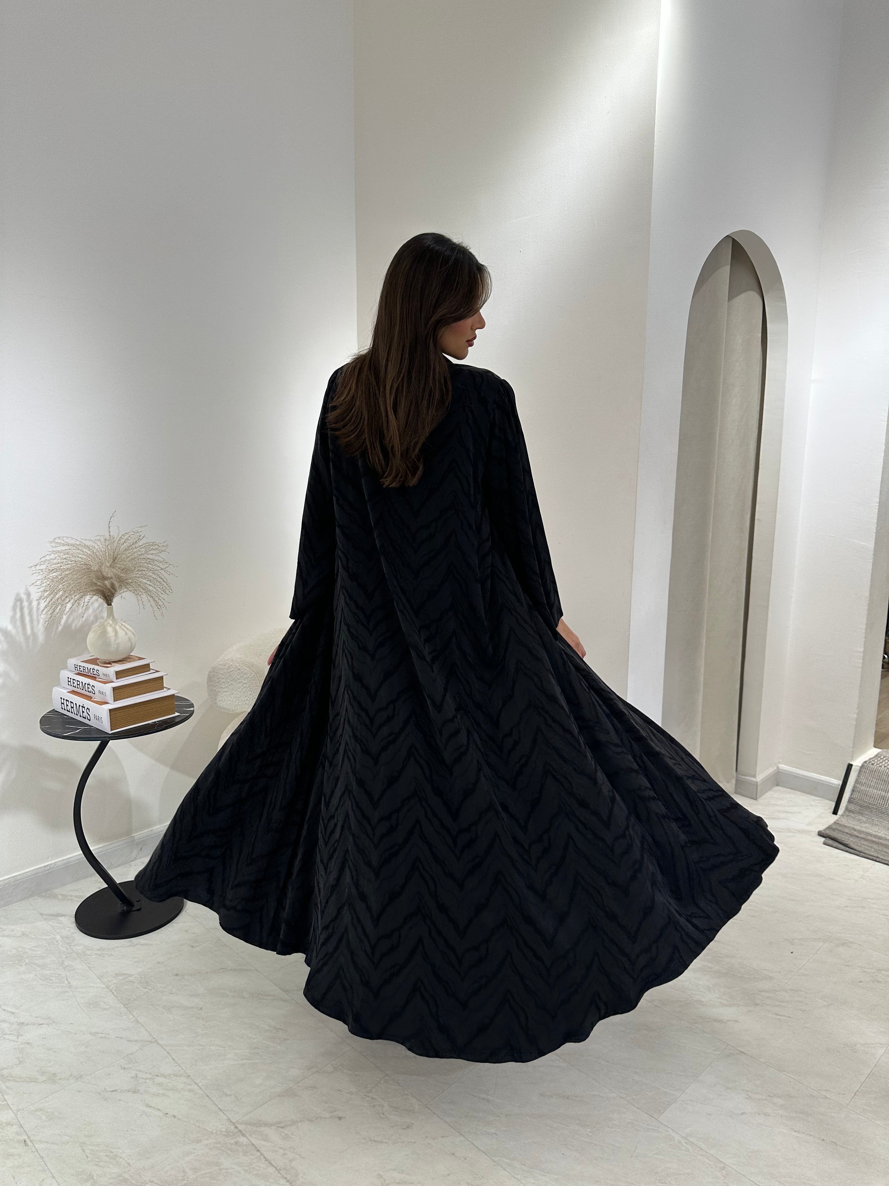 C RTW-U 0863 Premium Black Printed Abaya