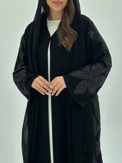 C 1802 Black Floral Beaded Abaya