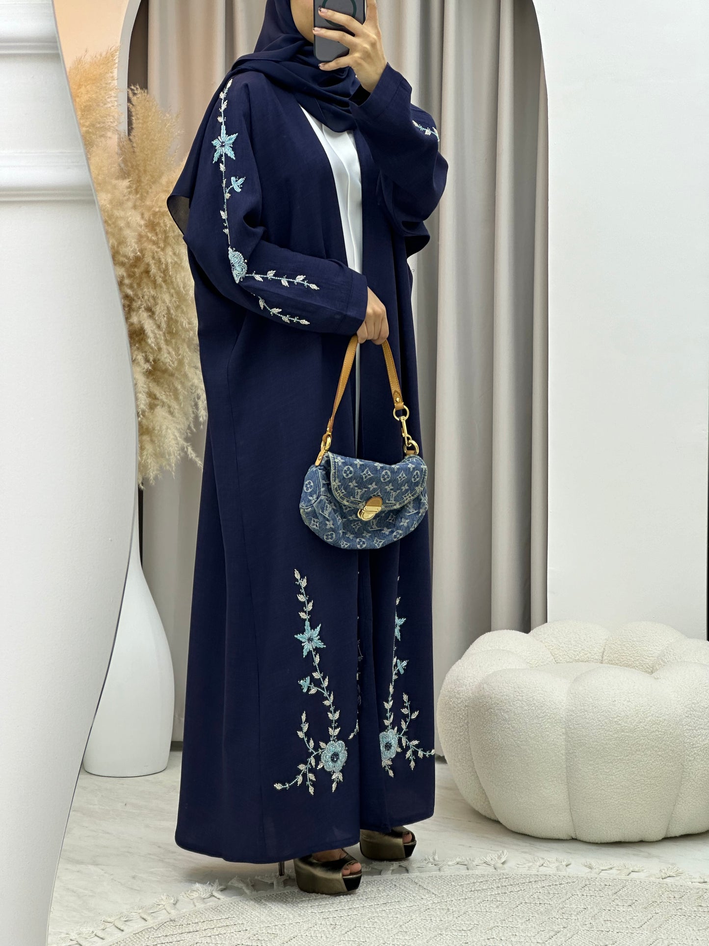 C 0171 Beaded Navy Blue Abaya