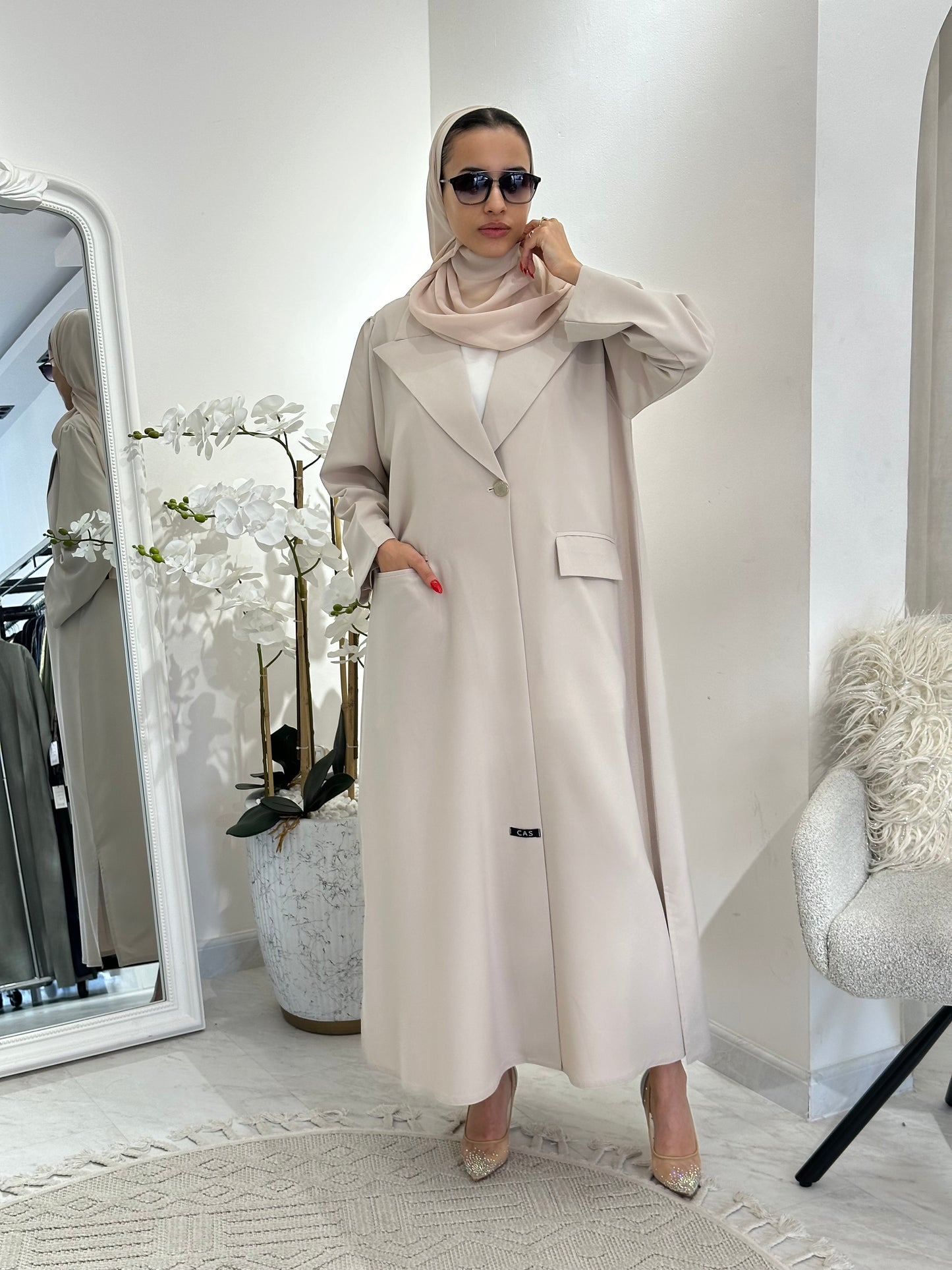 C 0357 Cream Coat Abaya