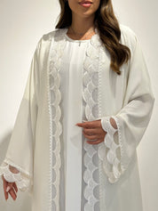 C 1555 White Beaded Lace Abaya