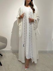 C 1555 White Beaded Lace Abaya
