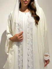 C 1555 White Beaded Lace Abaya