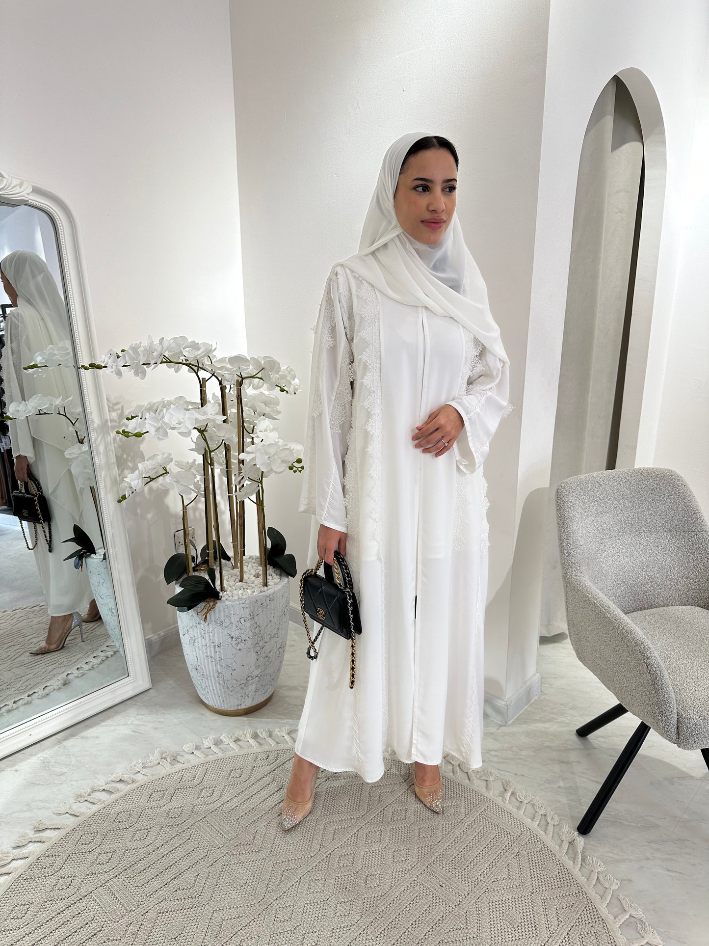 C Eid White Lace Abaya