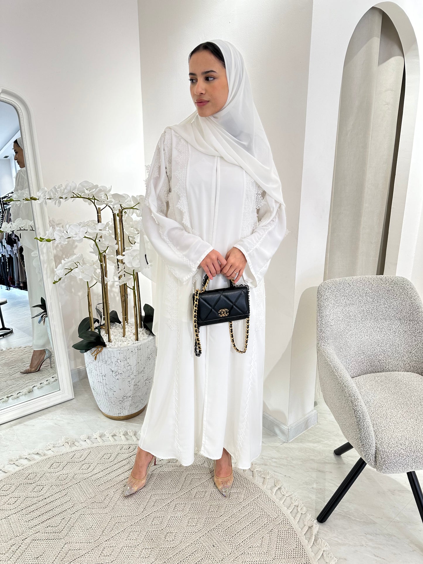 C Eid White Lace Abaya