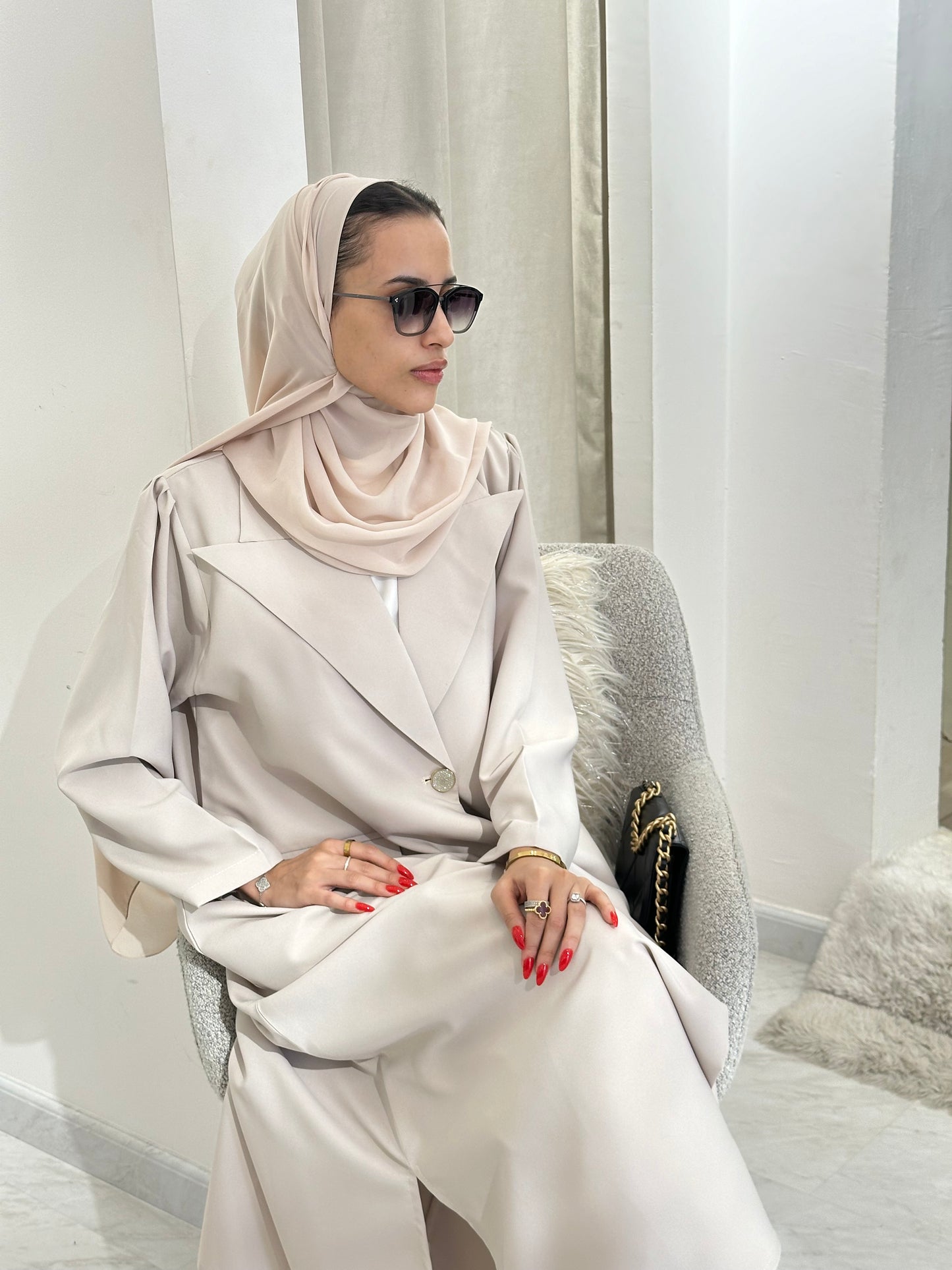 C 0357 Cream Coat Abaya