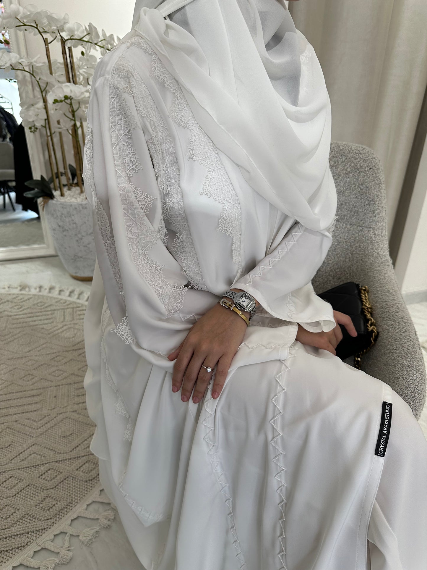 C Eid White Lace Abaya