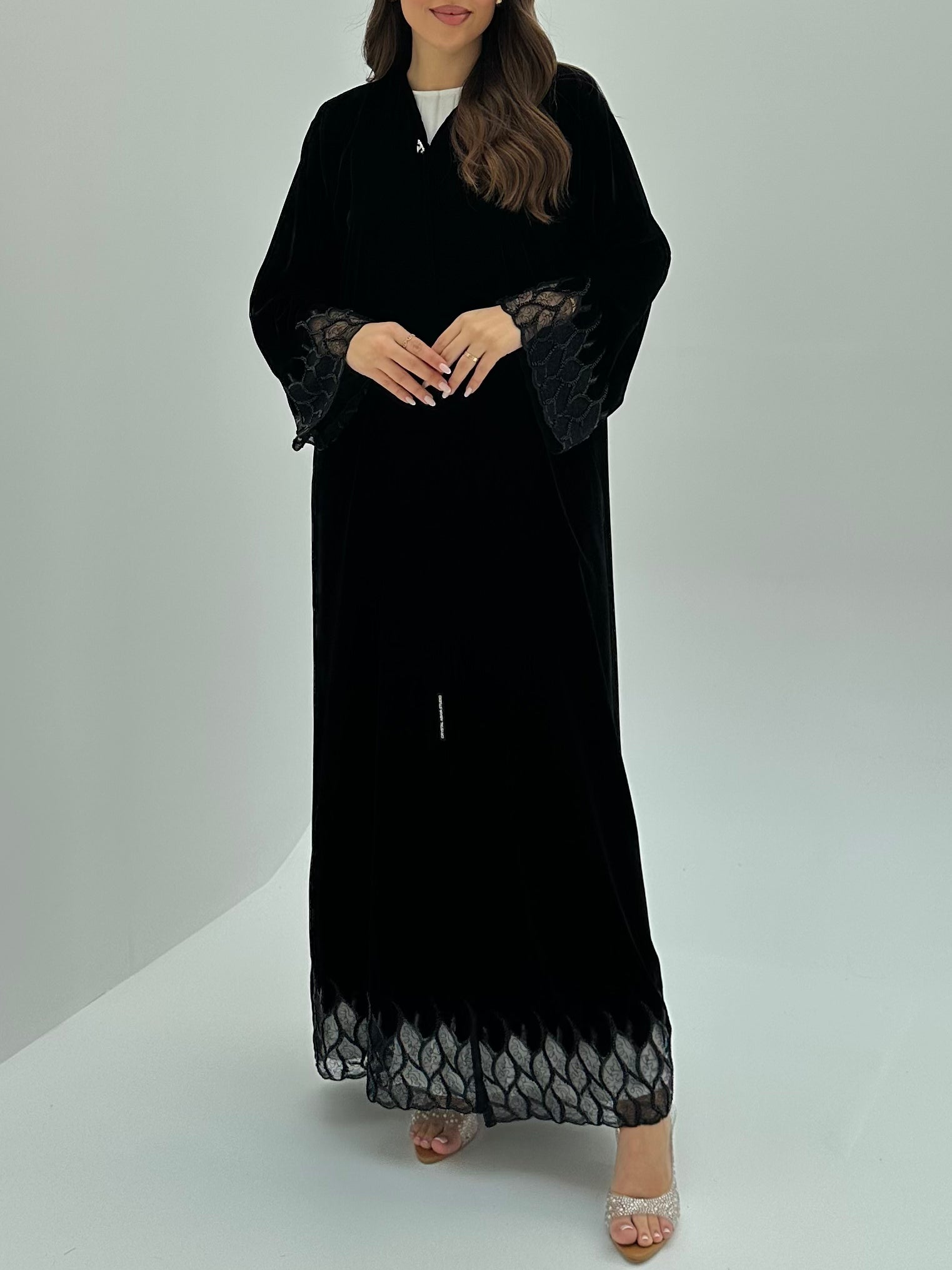 C 1805 Black Velvet Beaded Abaya
