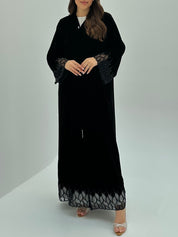 C 1805 Black Velvet Beaded Abaya