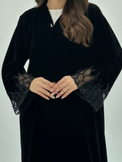C 1805 Black Velvet Beaded Abaya