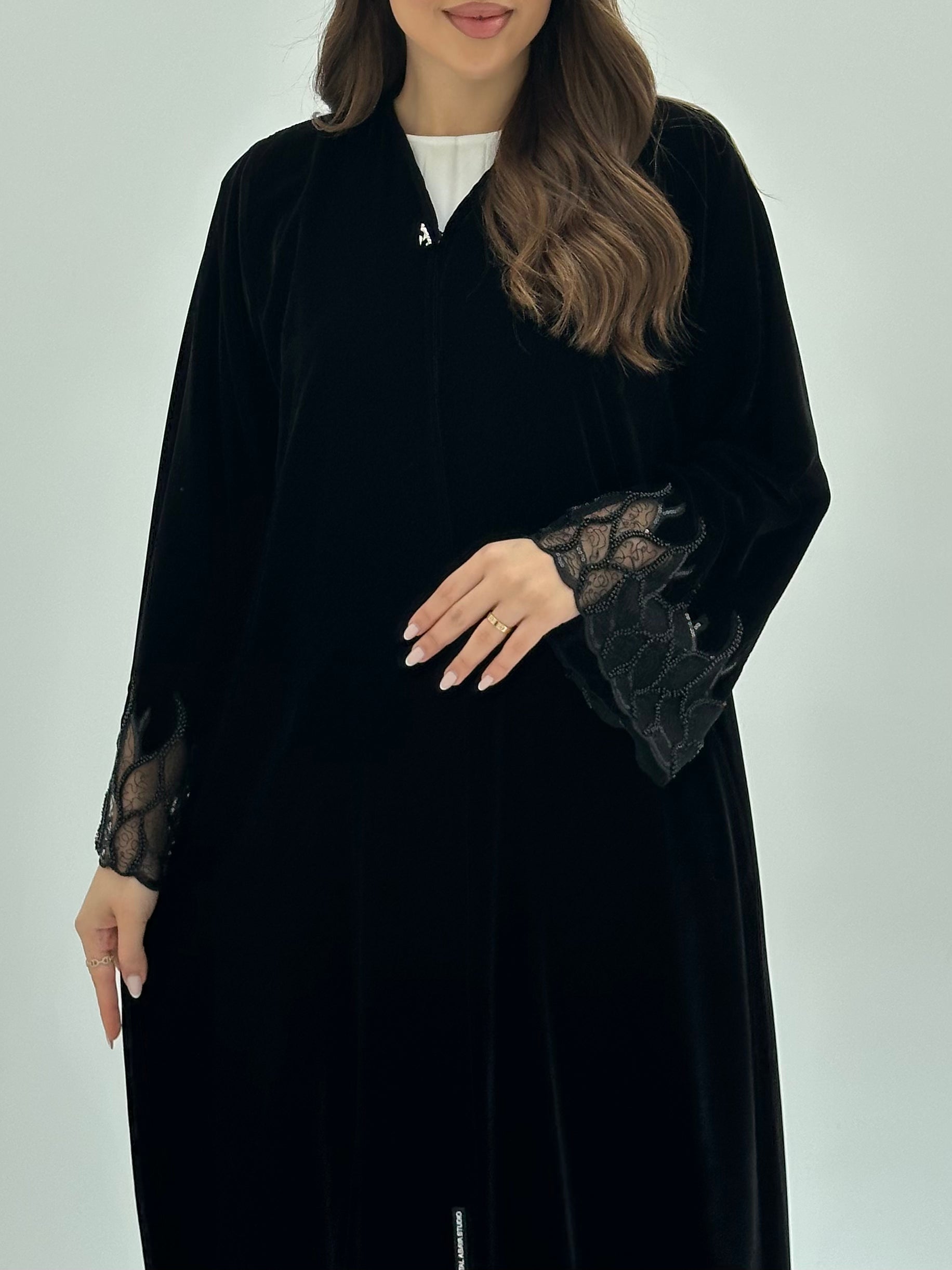 C 1805 Black Velvet Beaded Abaya