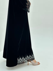 C 1805 Black Velvet Beaded Abaya