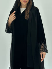 C 1805 Black Velvet Beaded Abaya