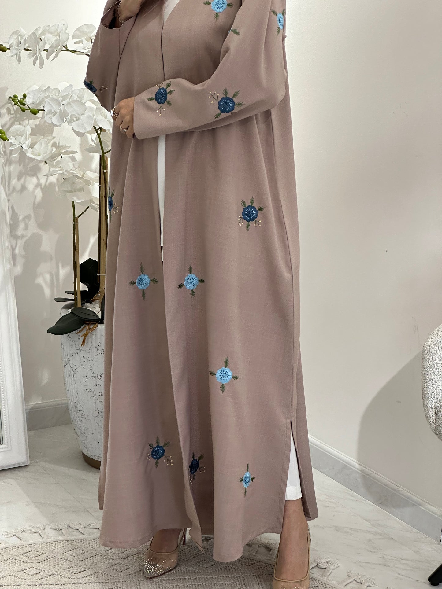 C 0359 Beige Embroidered Abaya