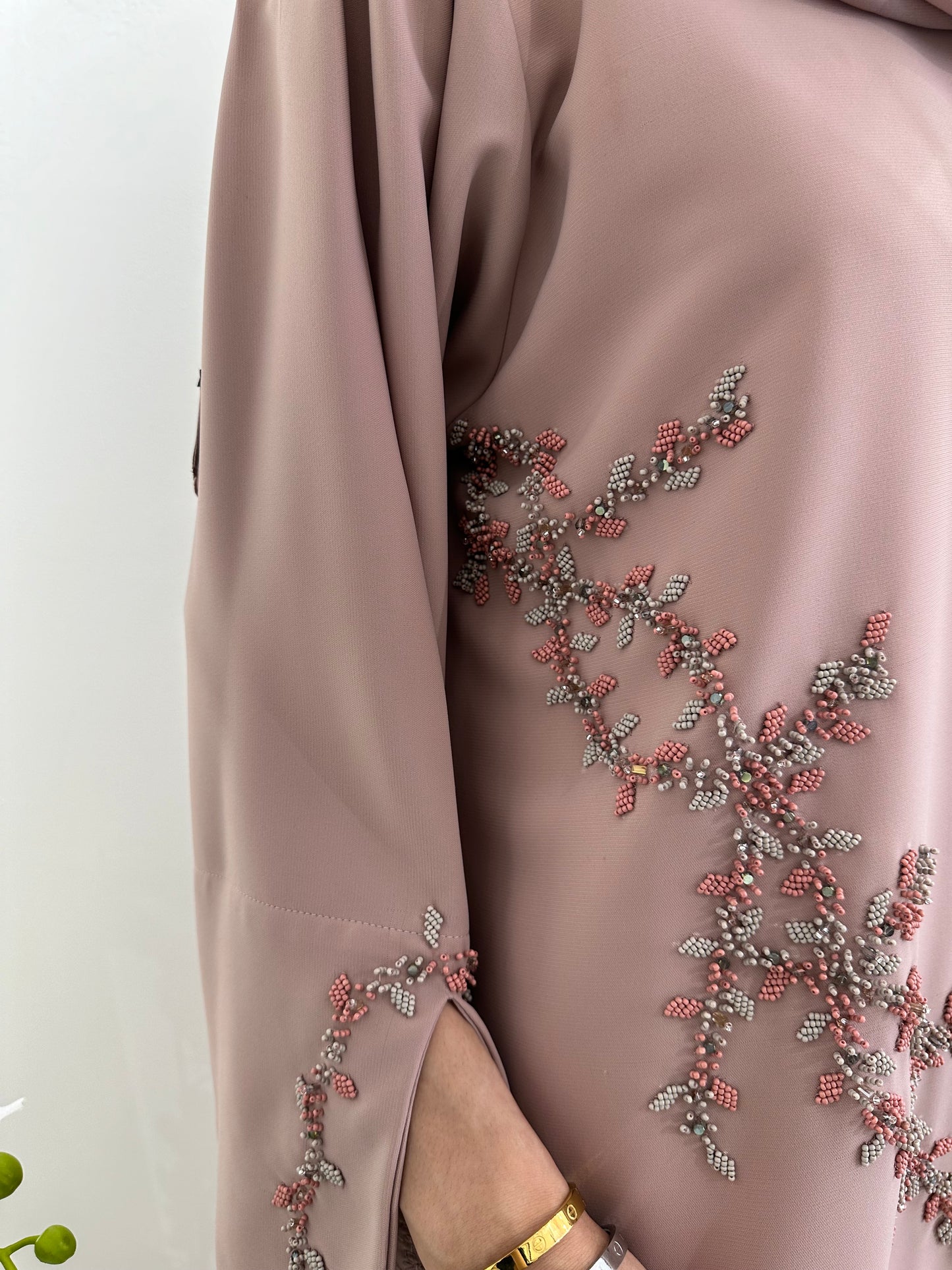 C Pink Silver Beaded Eid Abaya