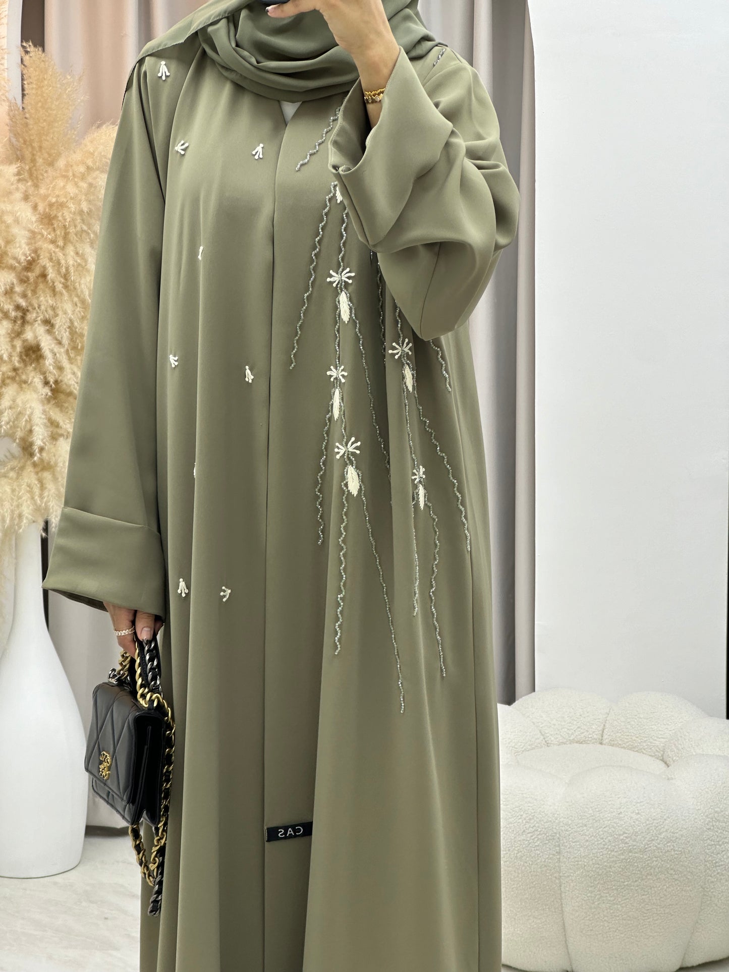 C 0173 Light Green Beaded Abaya