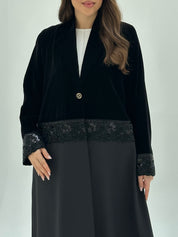 C 1806 Black Velvet Beaded Abaya