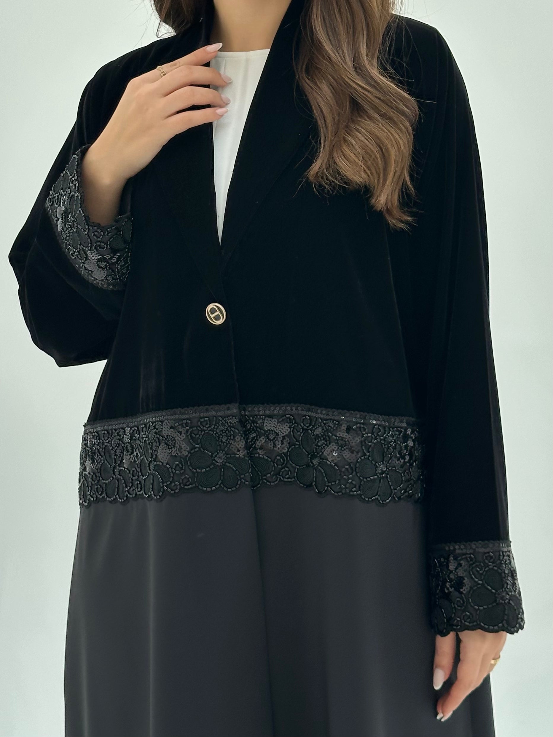 C 1806 Black Velvet Beaded Abaya