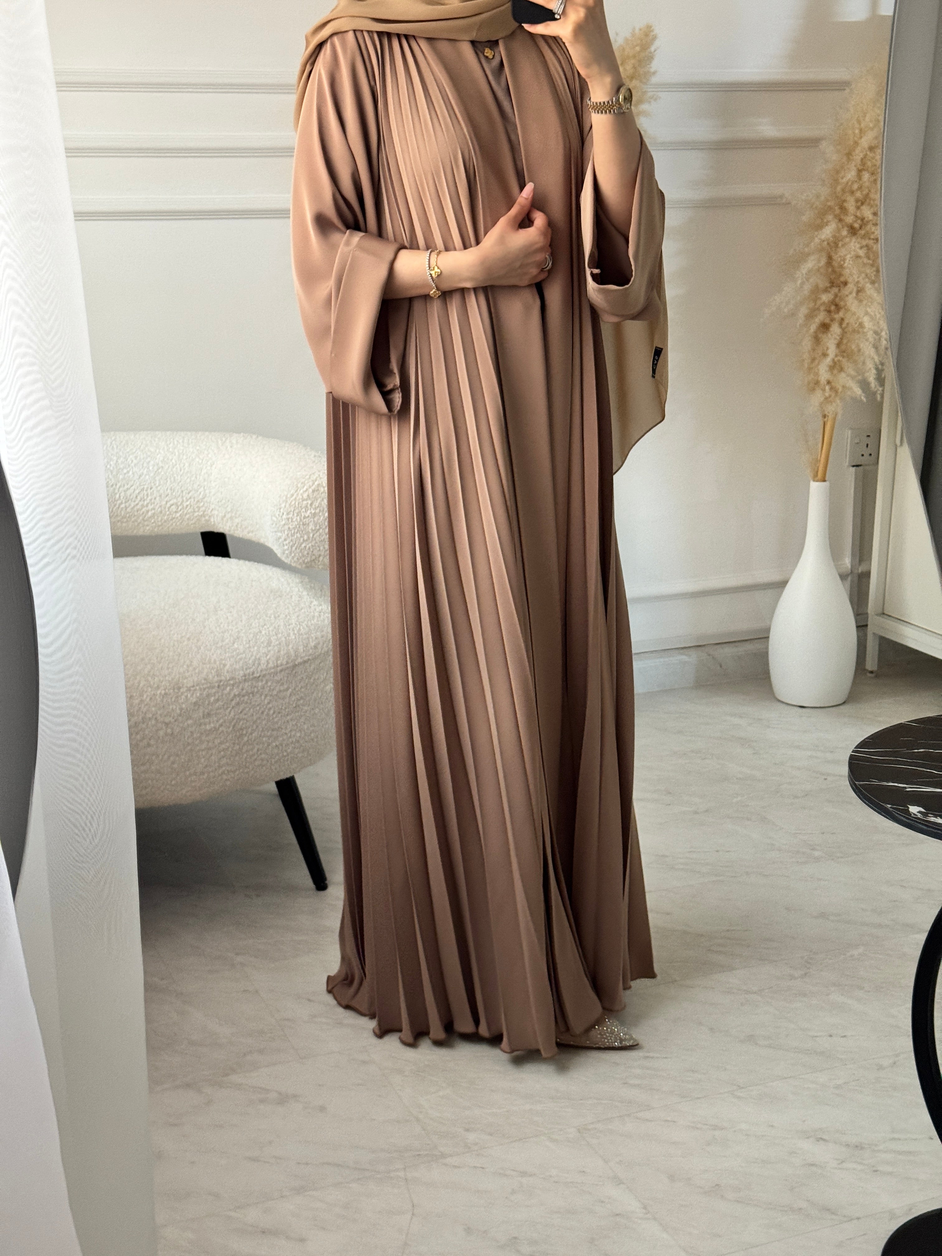 C 1517-05 Camel Premium Nada Pleated Abaya