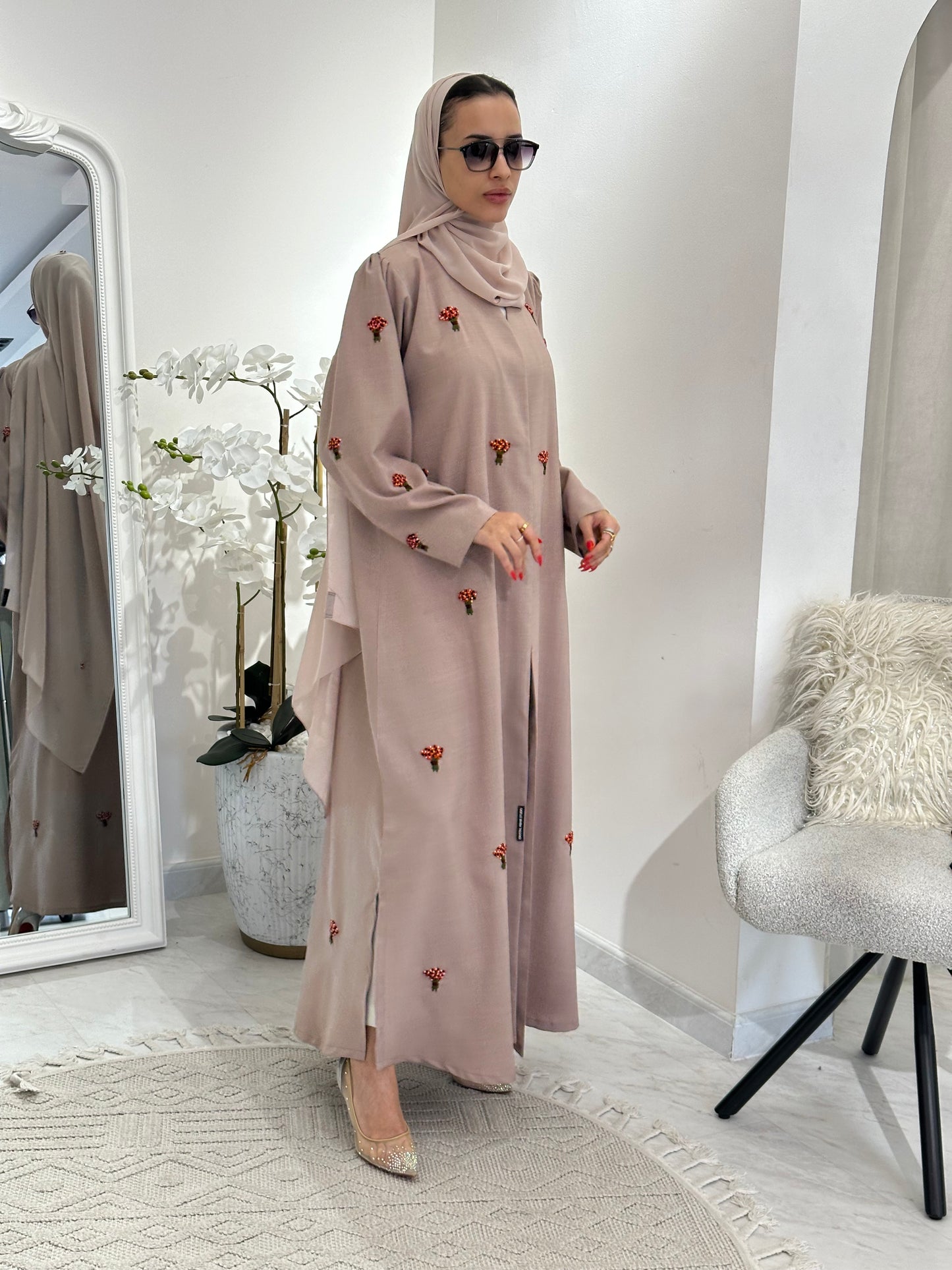 C 0360 Beige Embroidered Abaya