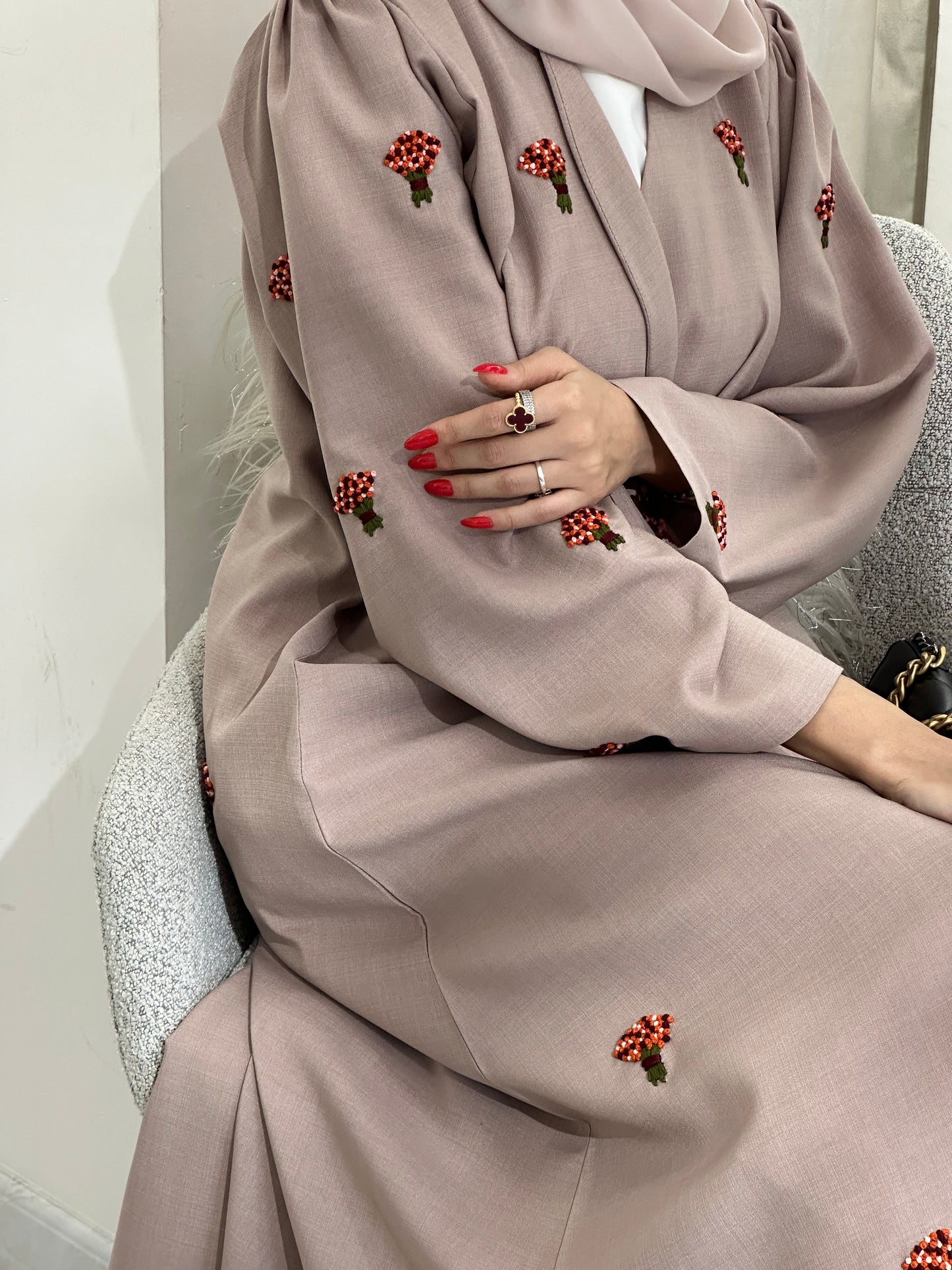 C 0360 Beige Embroidered Abaya