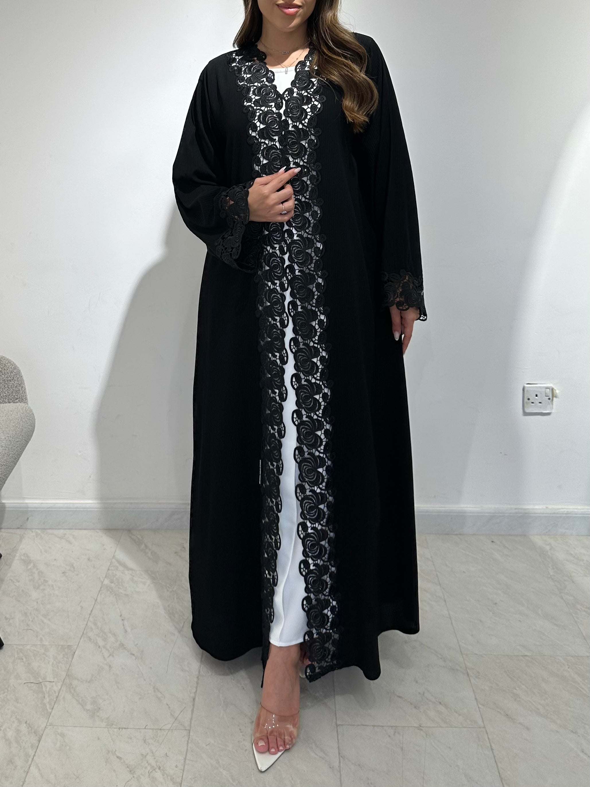 C 1565 Black Crystal Lace Abaya