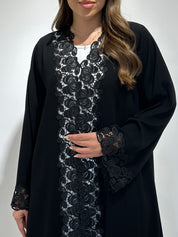 C 1565 Black Crystal Lace Abaya