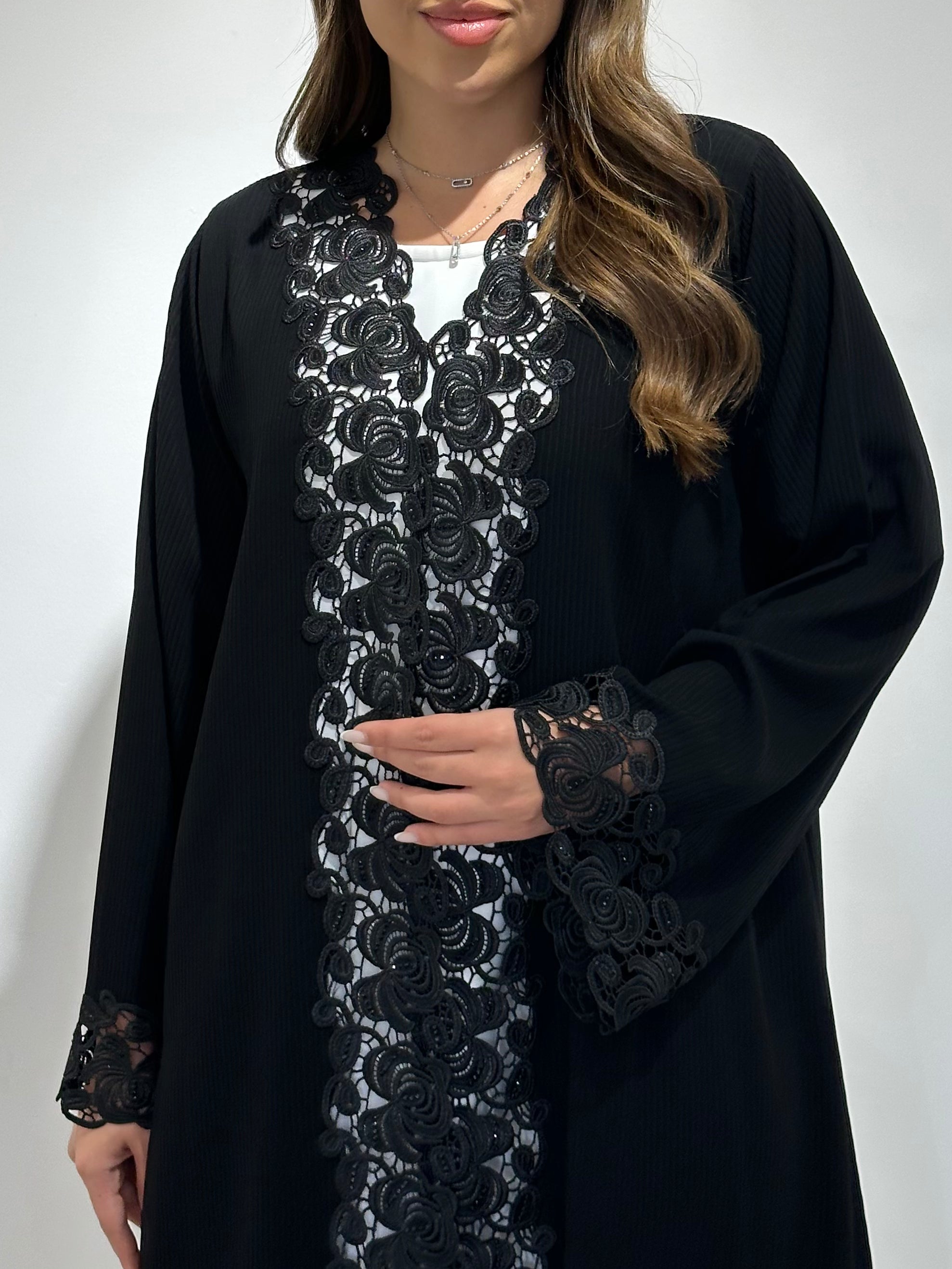 C 1565 Black Crystal Lace Abaya