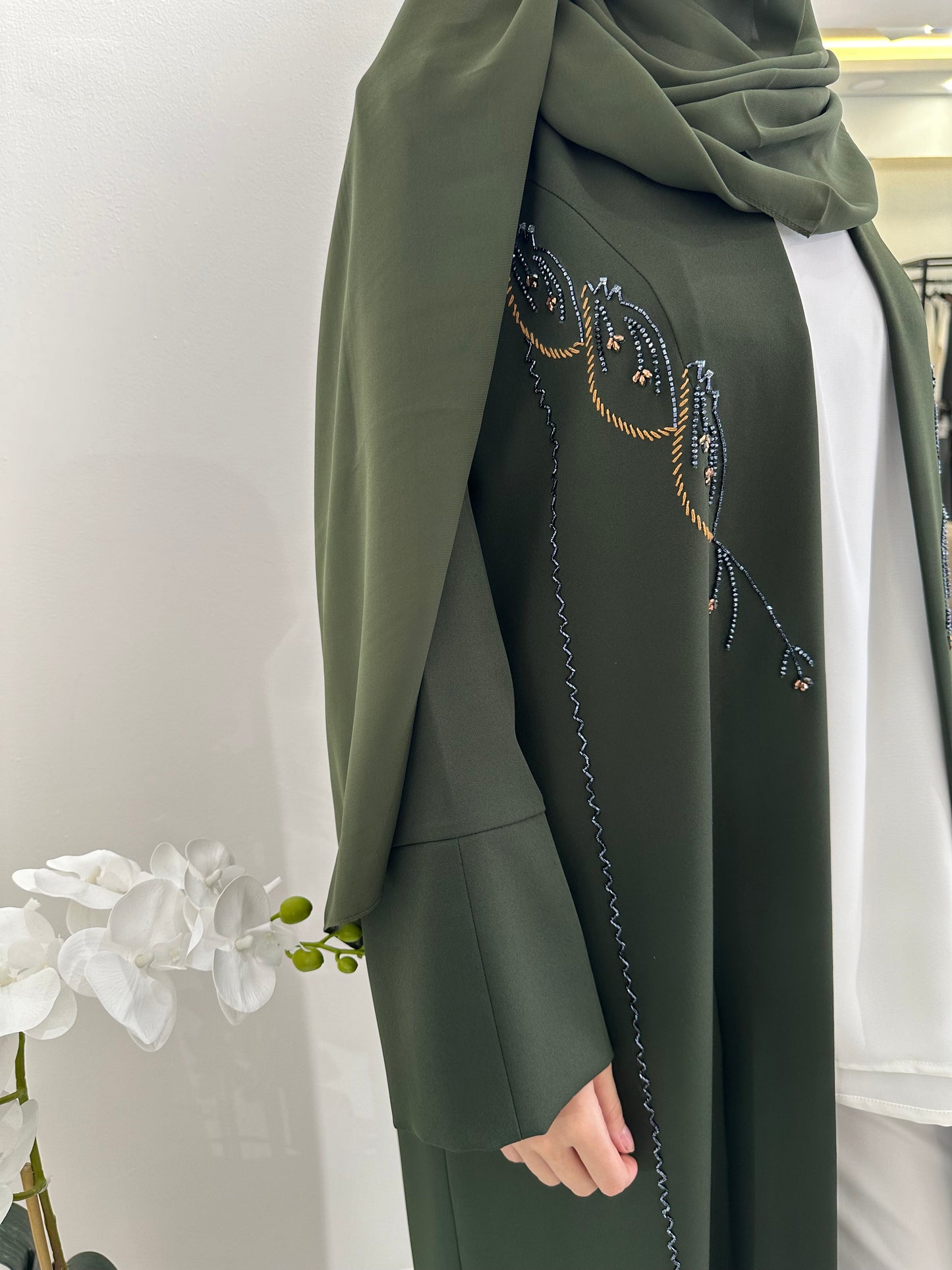 C Dark Green Beaded Eid Abaya