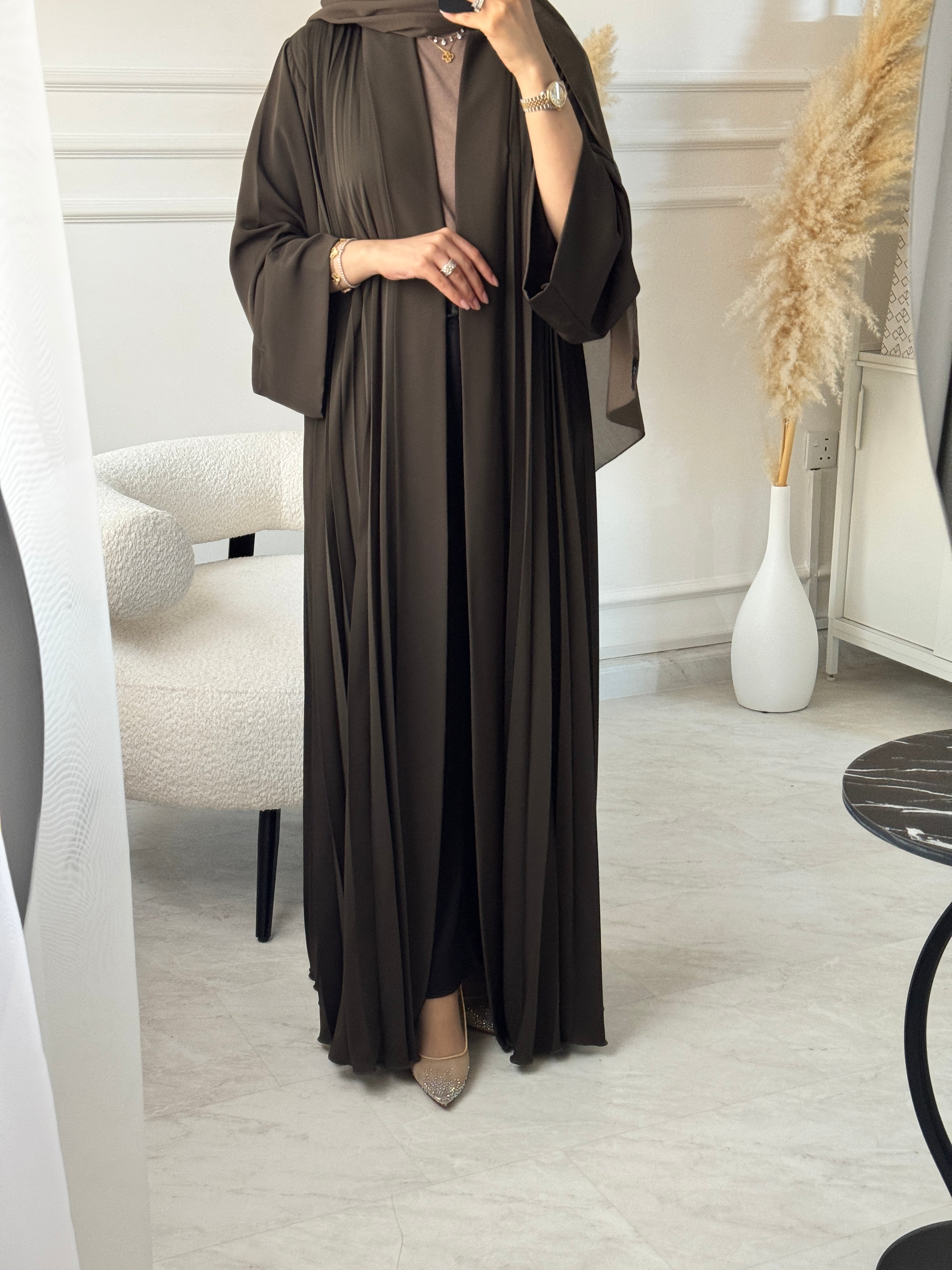 C 1517-06 Olive Premium Nada Pleated Abaya
