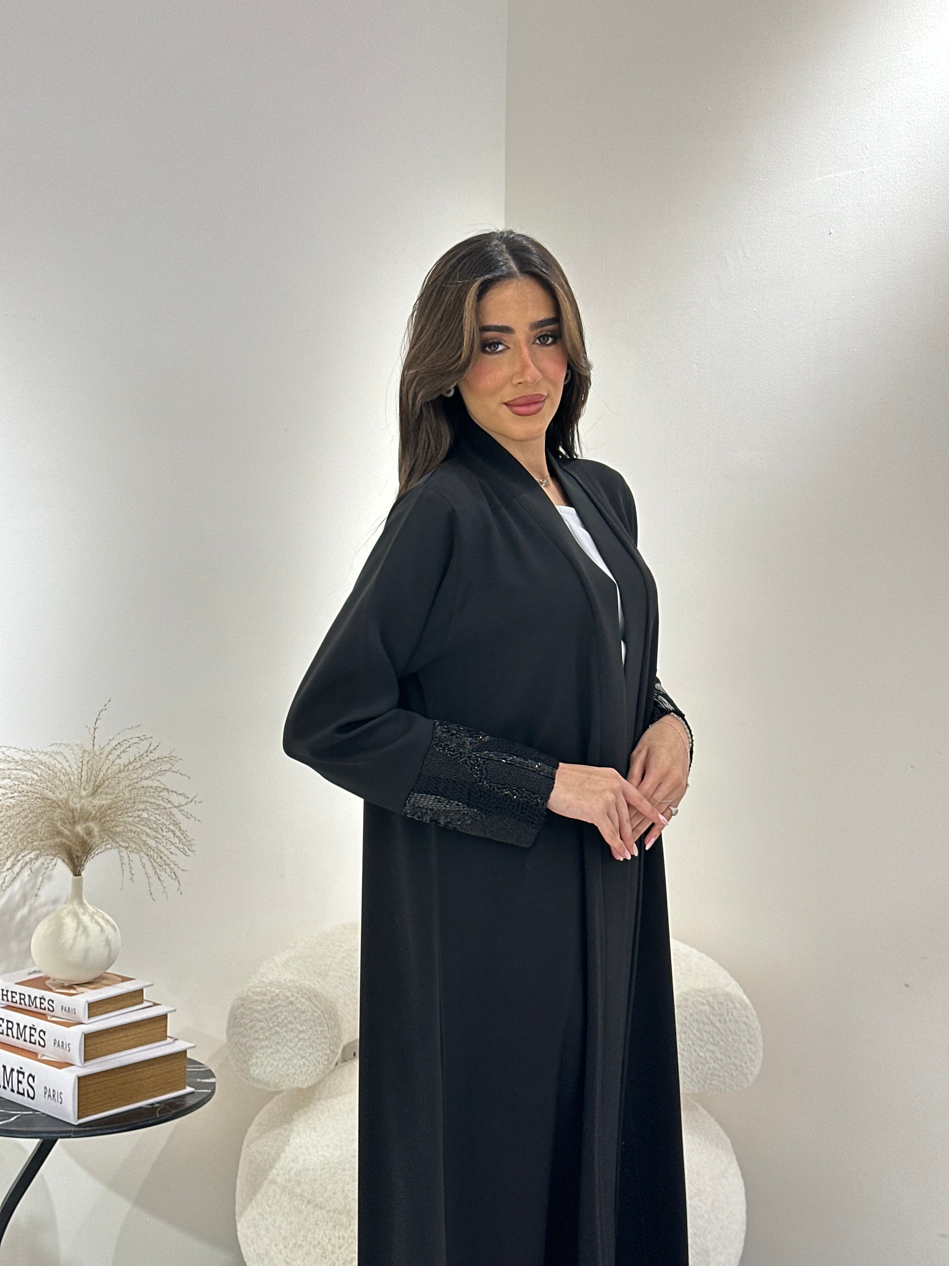 C 0875-02 Black Beaded Eid Abaya