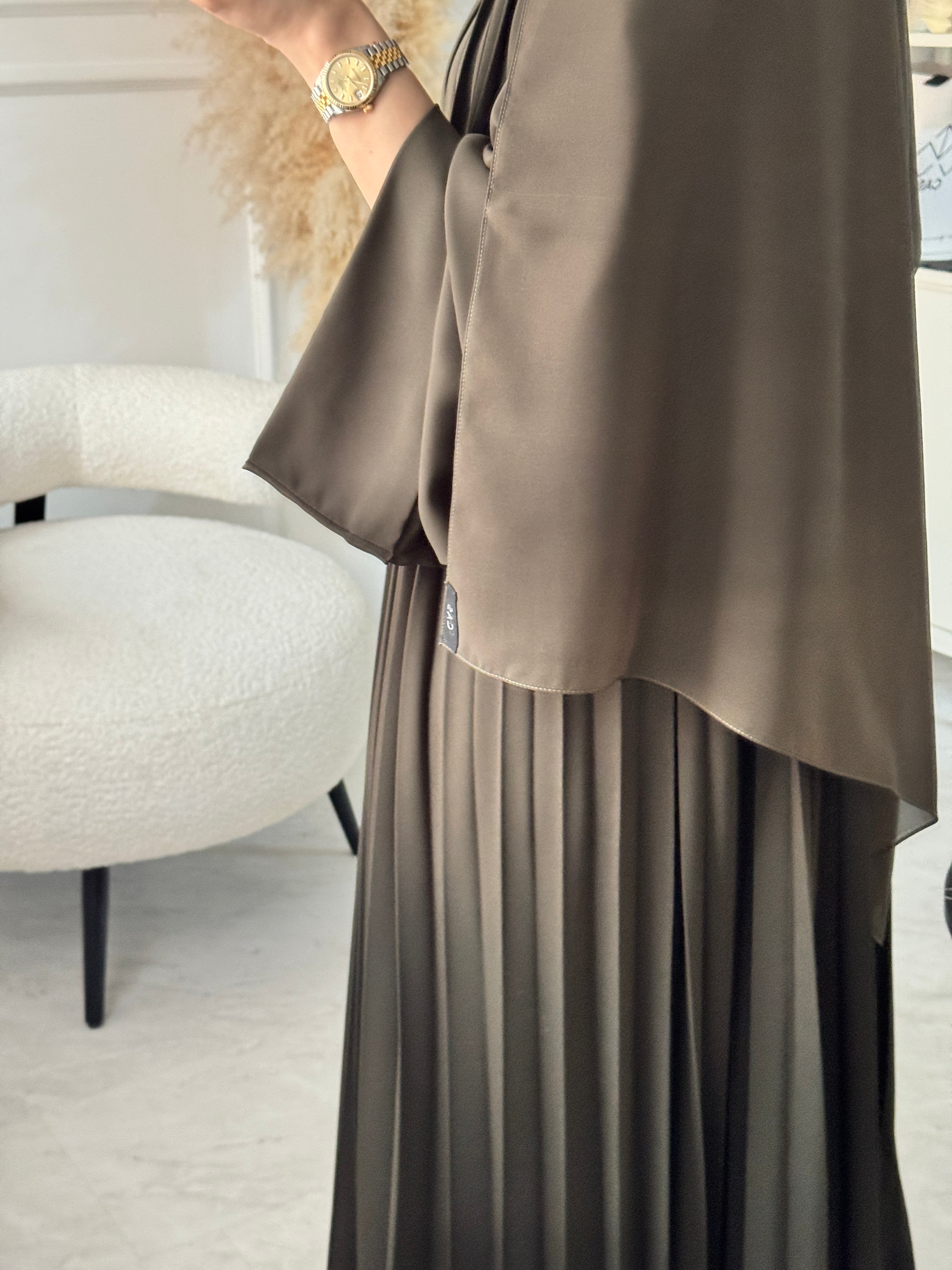 C 1517-06 Olive Premium Nada Pleated Abaya