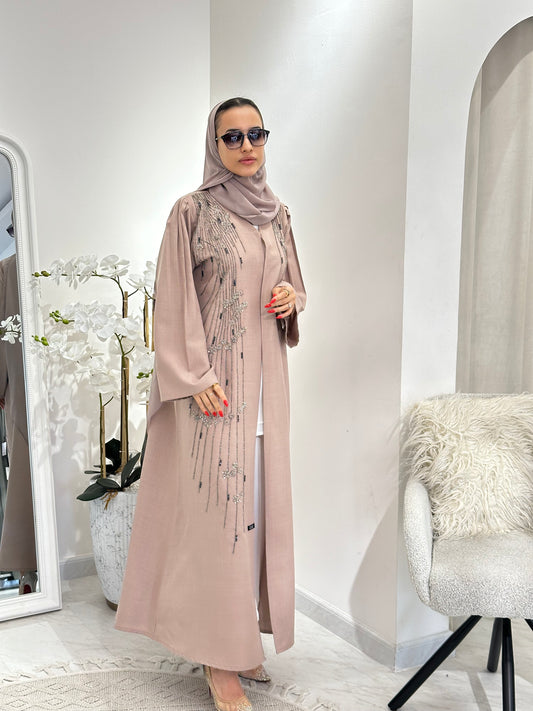 C 0362 Beige Beaded Abaya