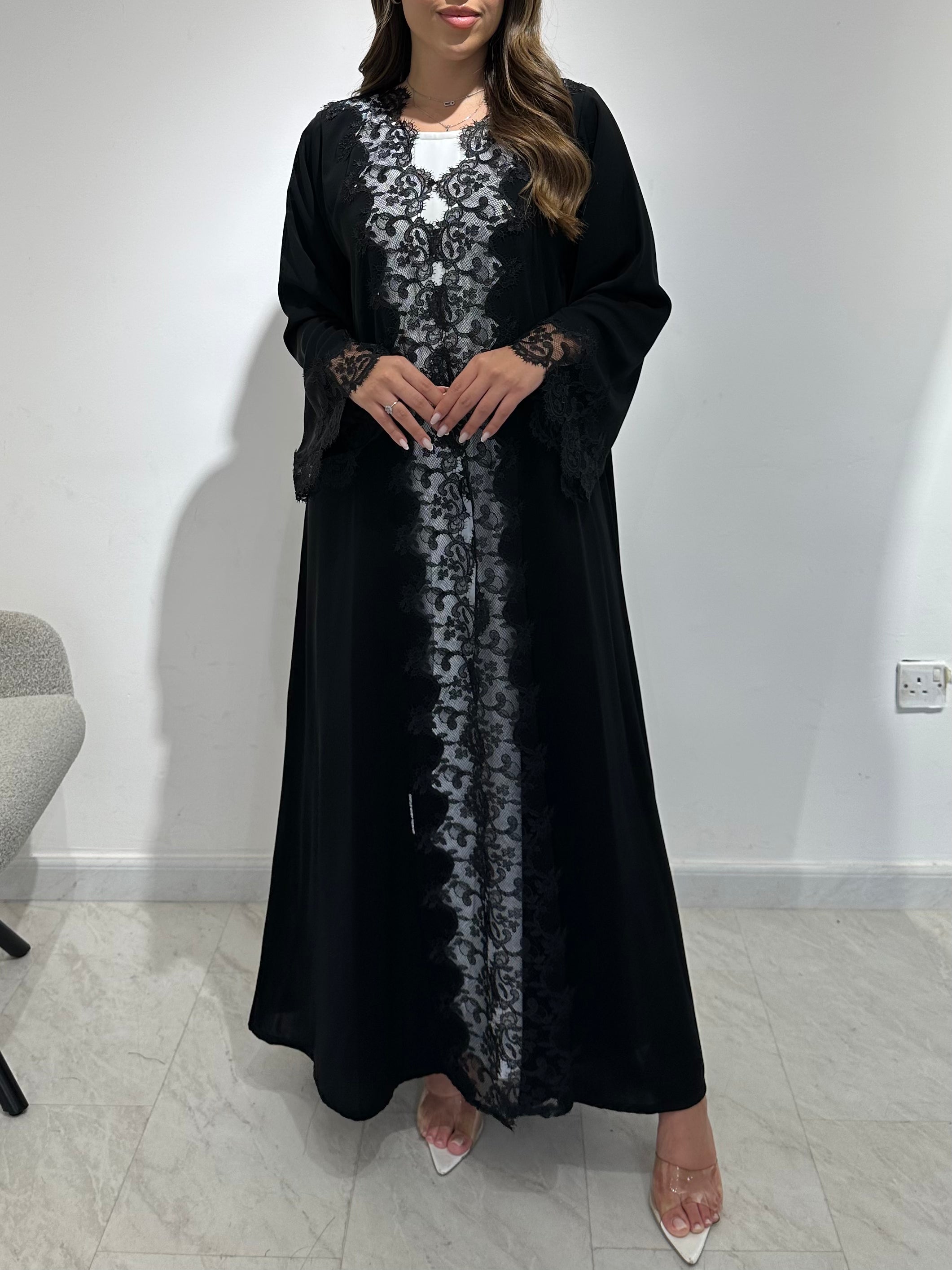 C 1566 Black Lace Abaya
