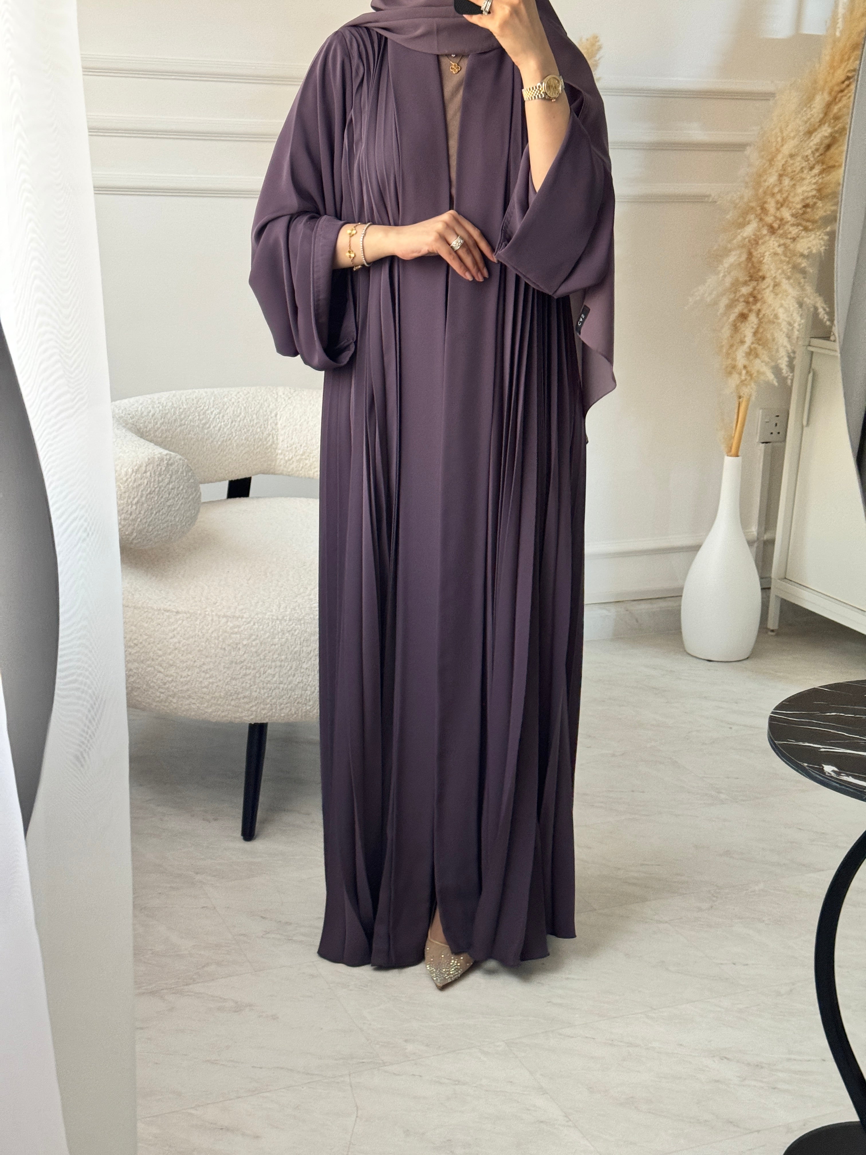 C 1517-08 Purple Premium Nada Pleated Abaya