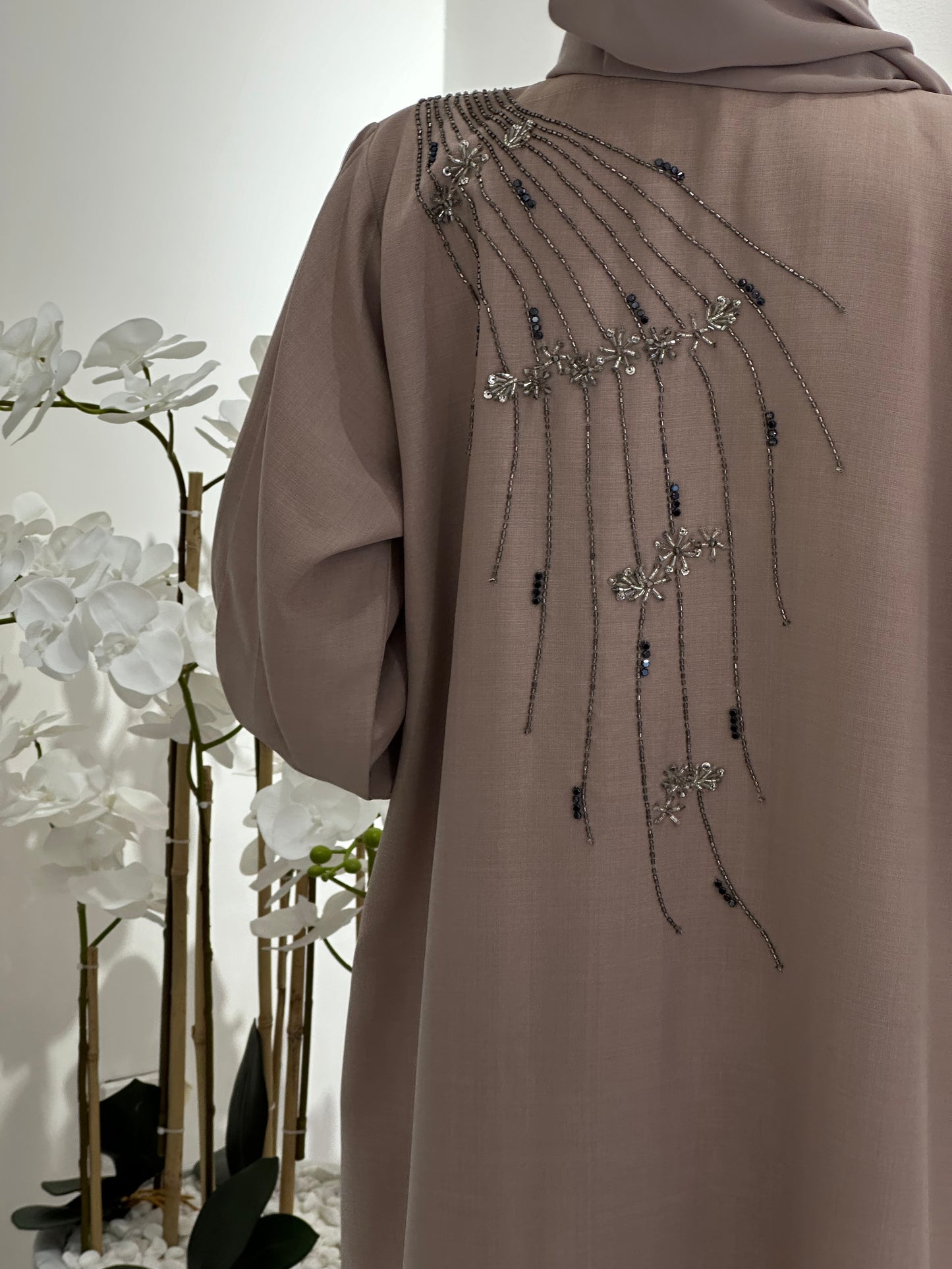 C 0362 Beige Beaded Abaya