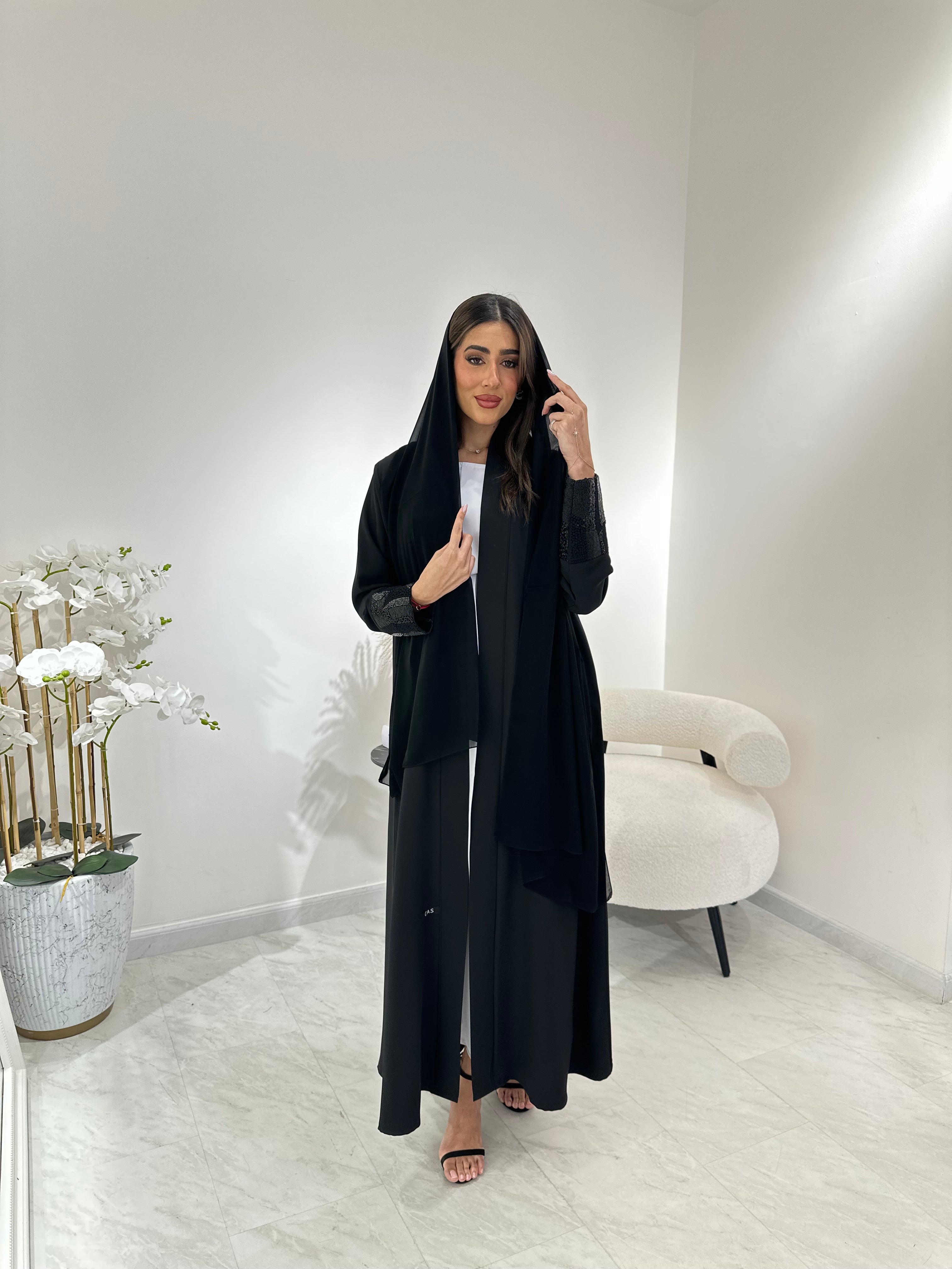 C 0875-02 Black Beaded Eid Abaya