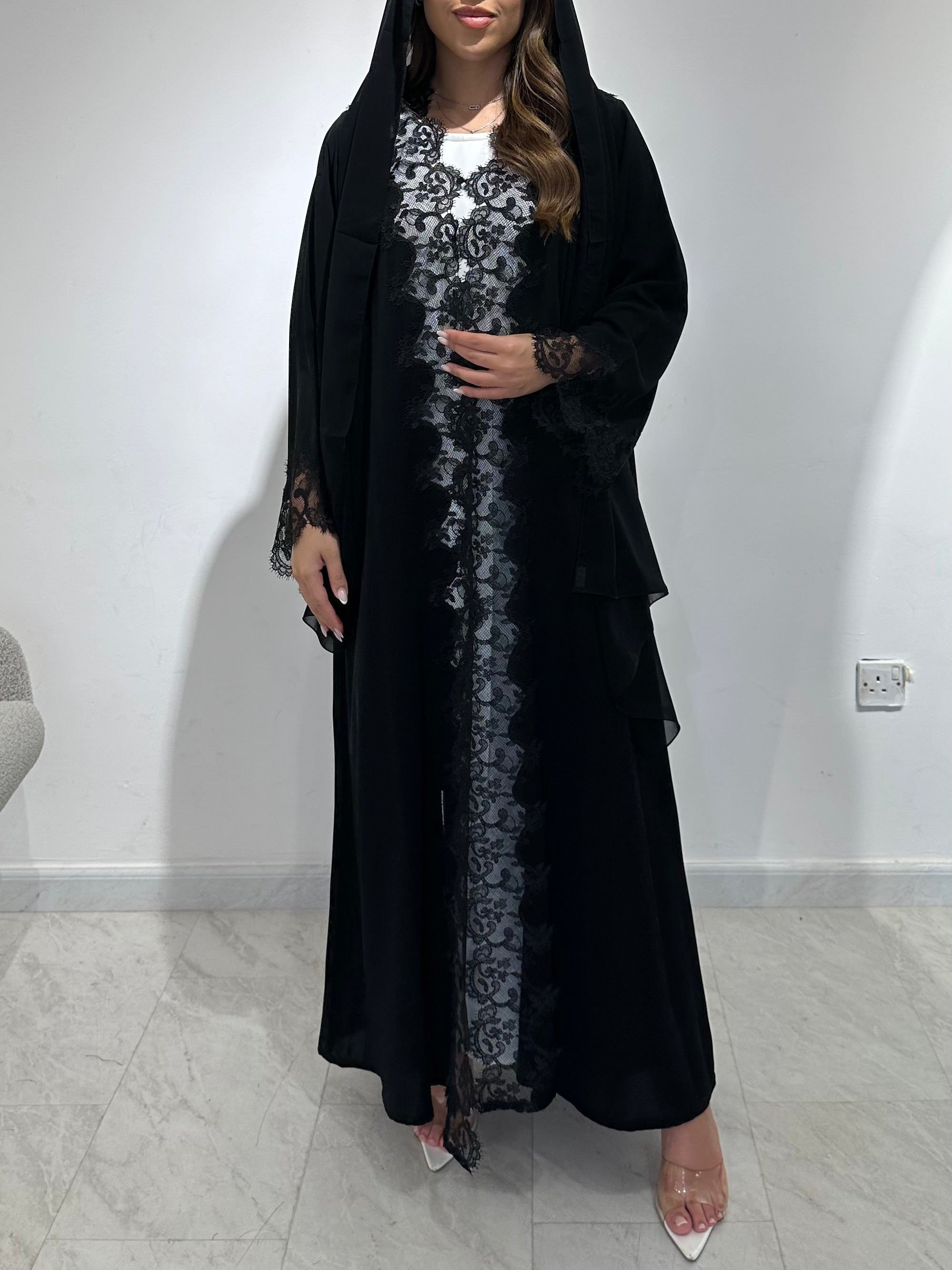 C 1566 Black Lace Abaya