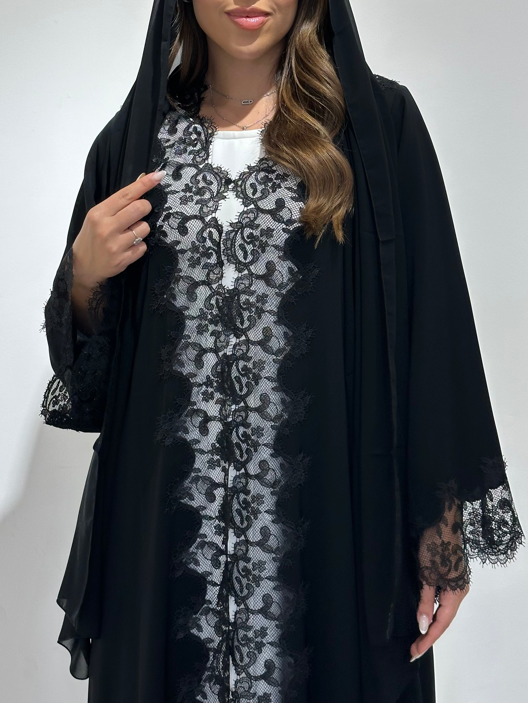 C 1566 Black Lace Abaya