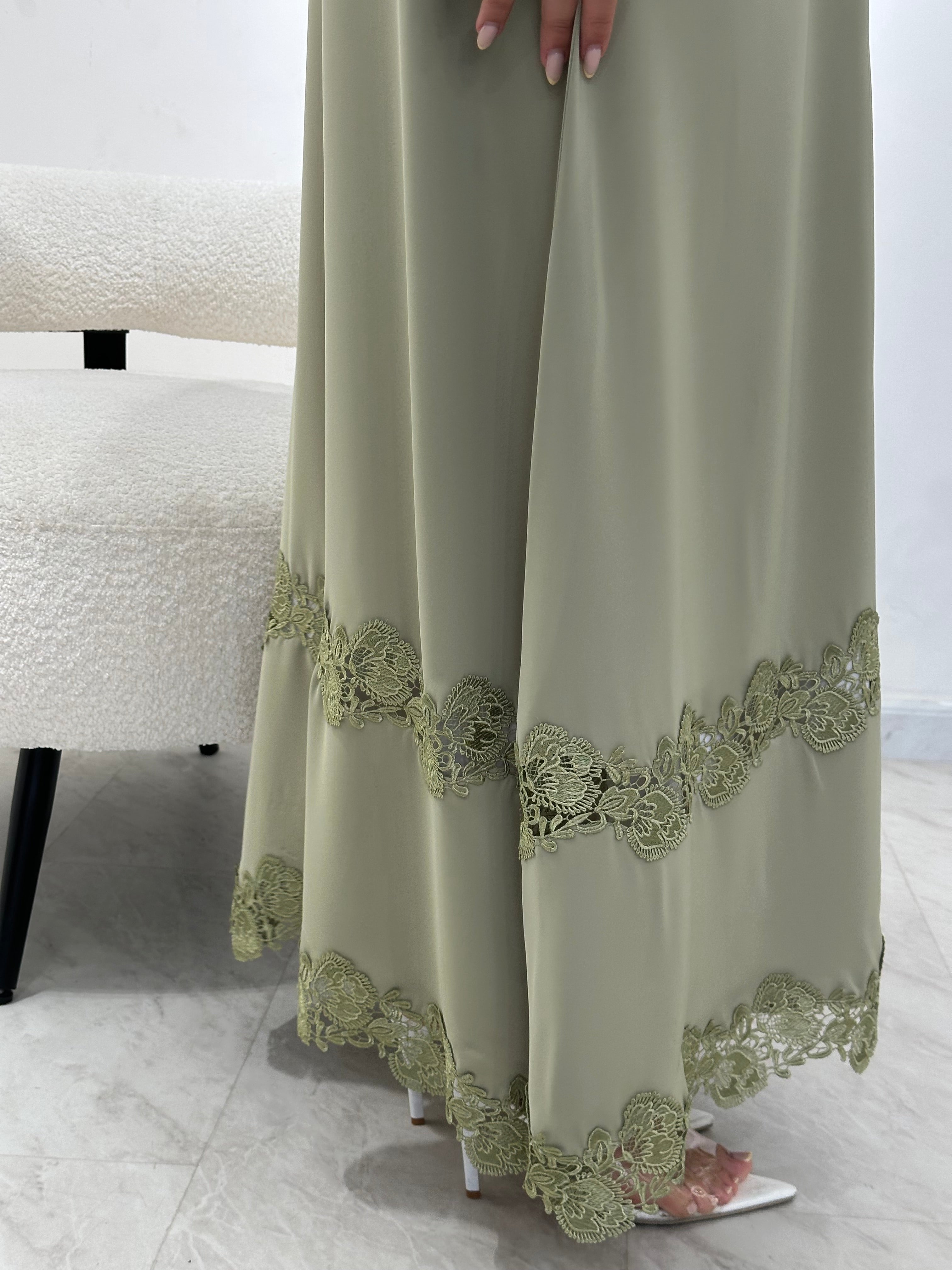 C 1337 Pistachio Green Lace Abaya