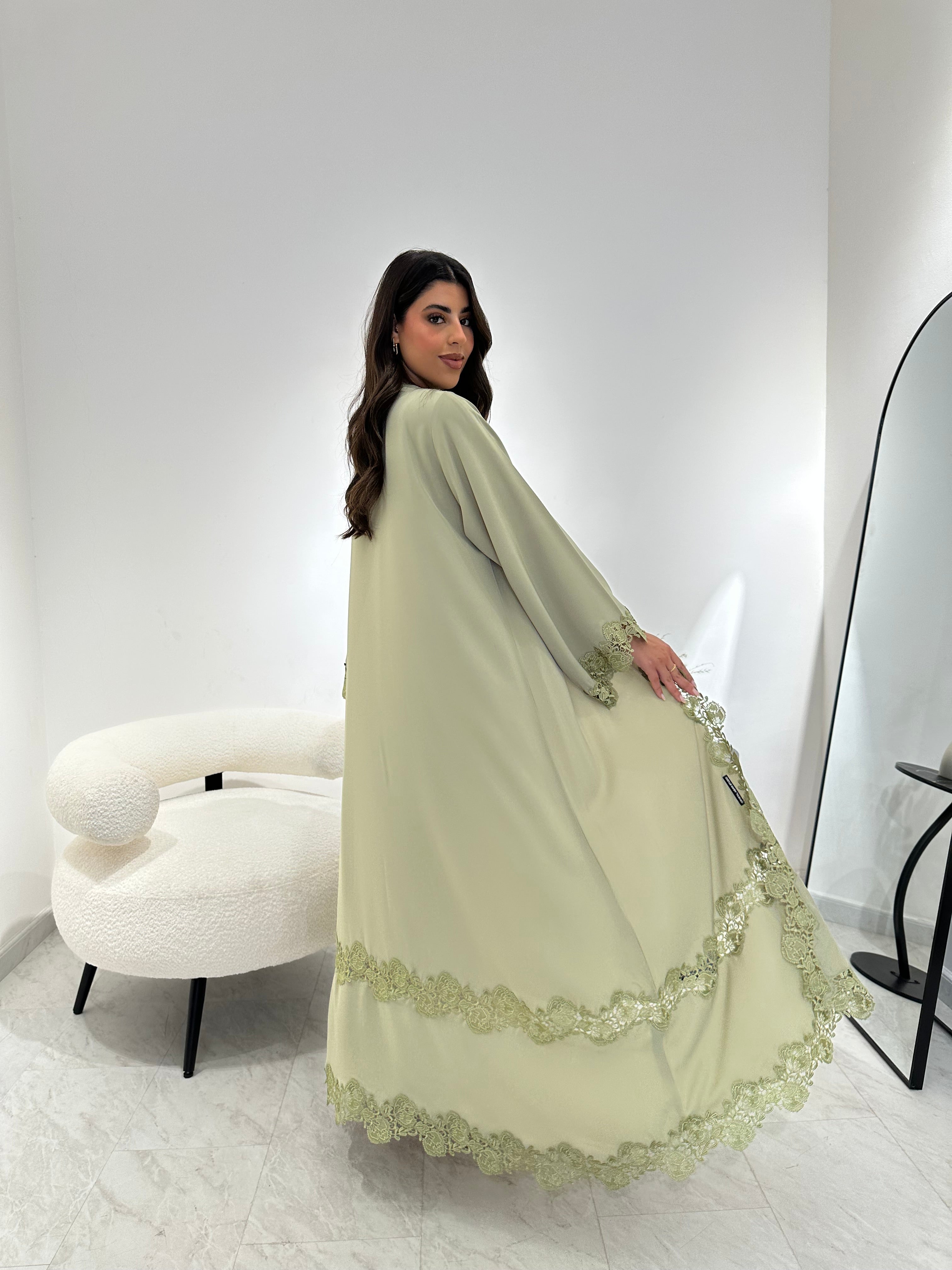 C 1337 Pistachio Green Lace Abaya