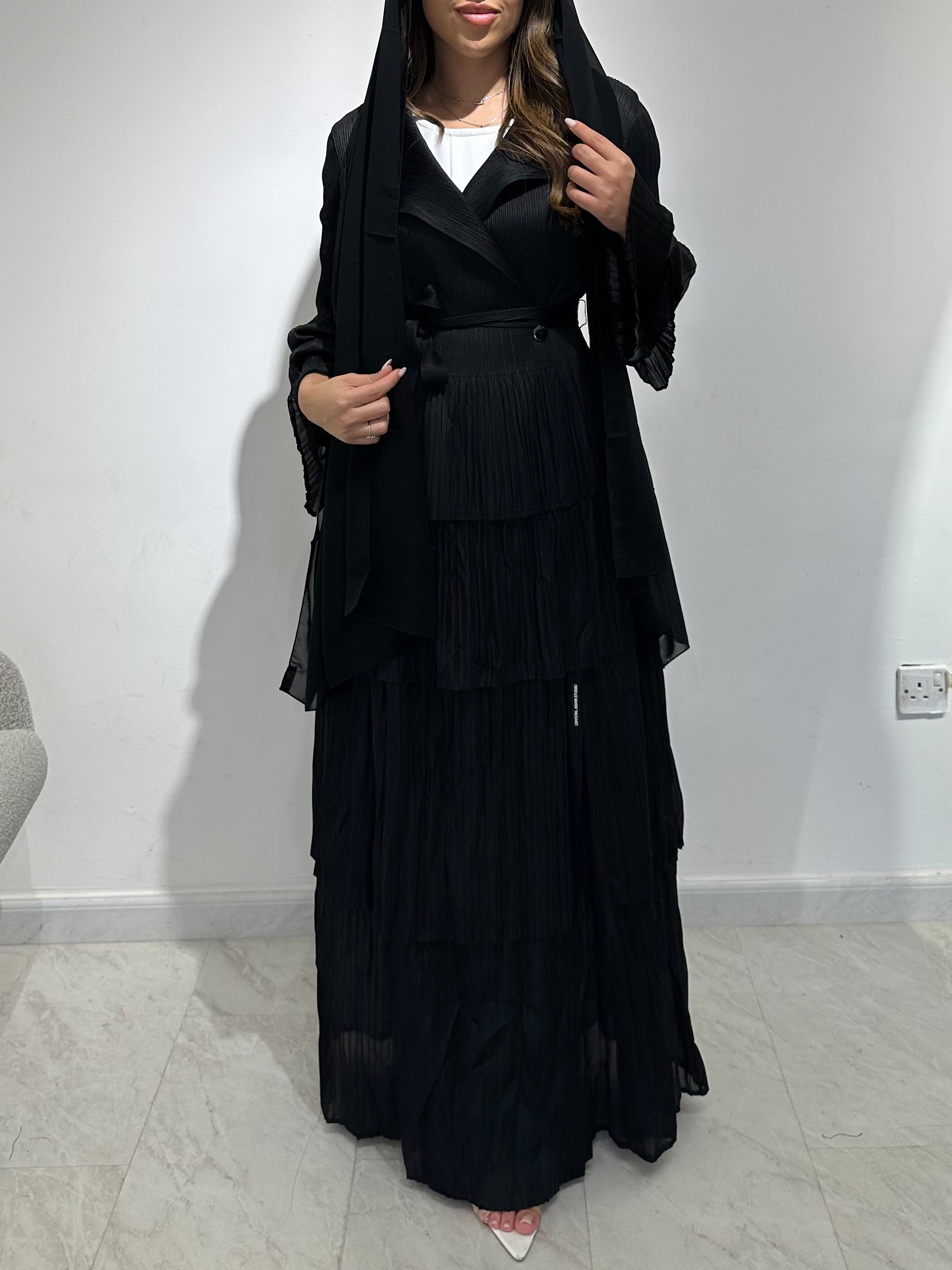 C 1567 Black Pleated Abaya