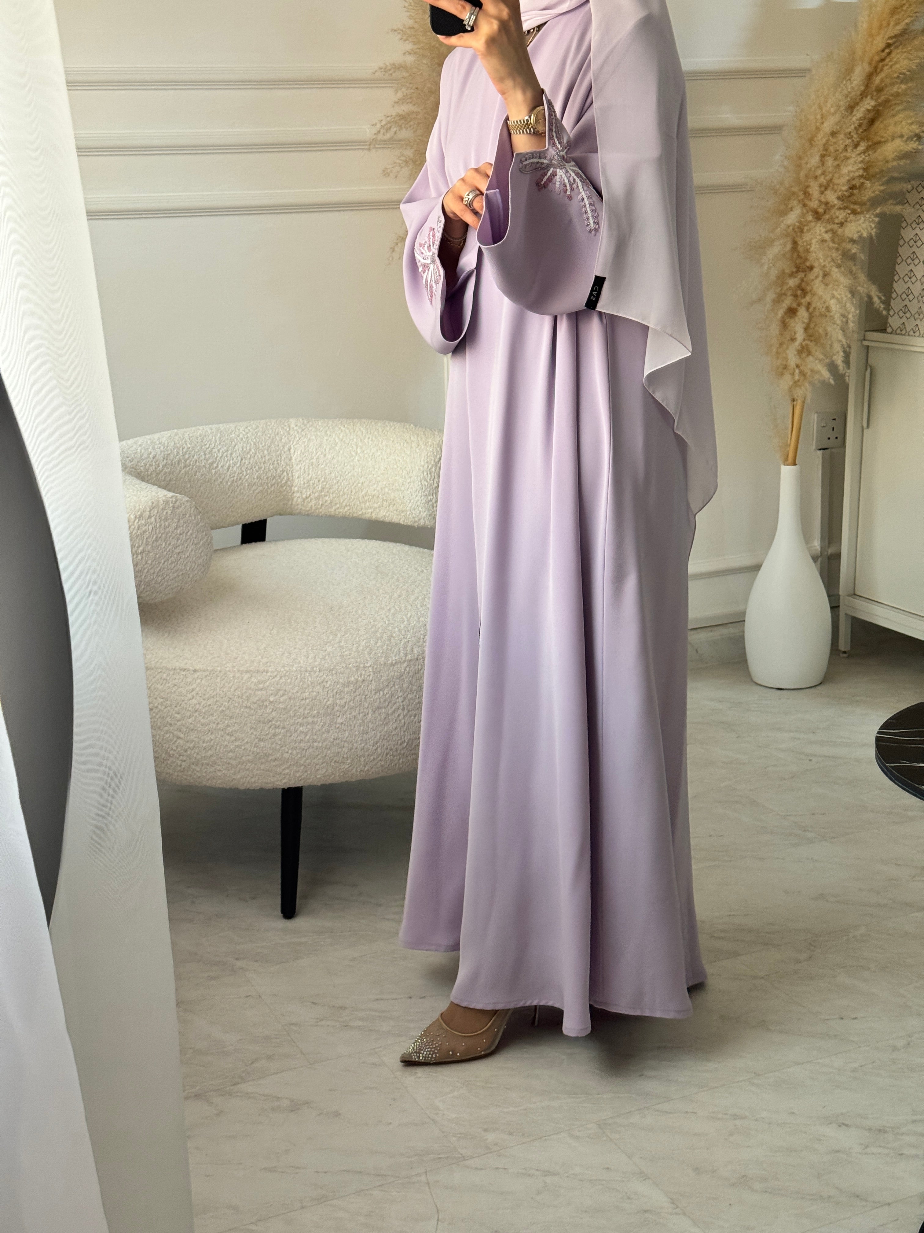 C 1514 Lavender Beaded Embroidered Abaya