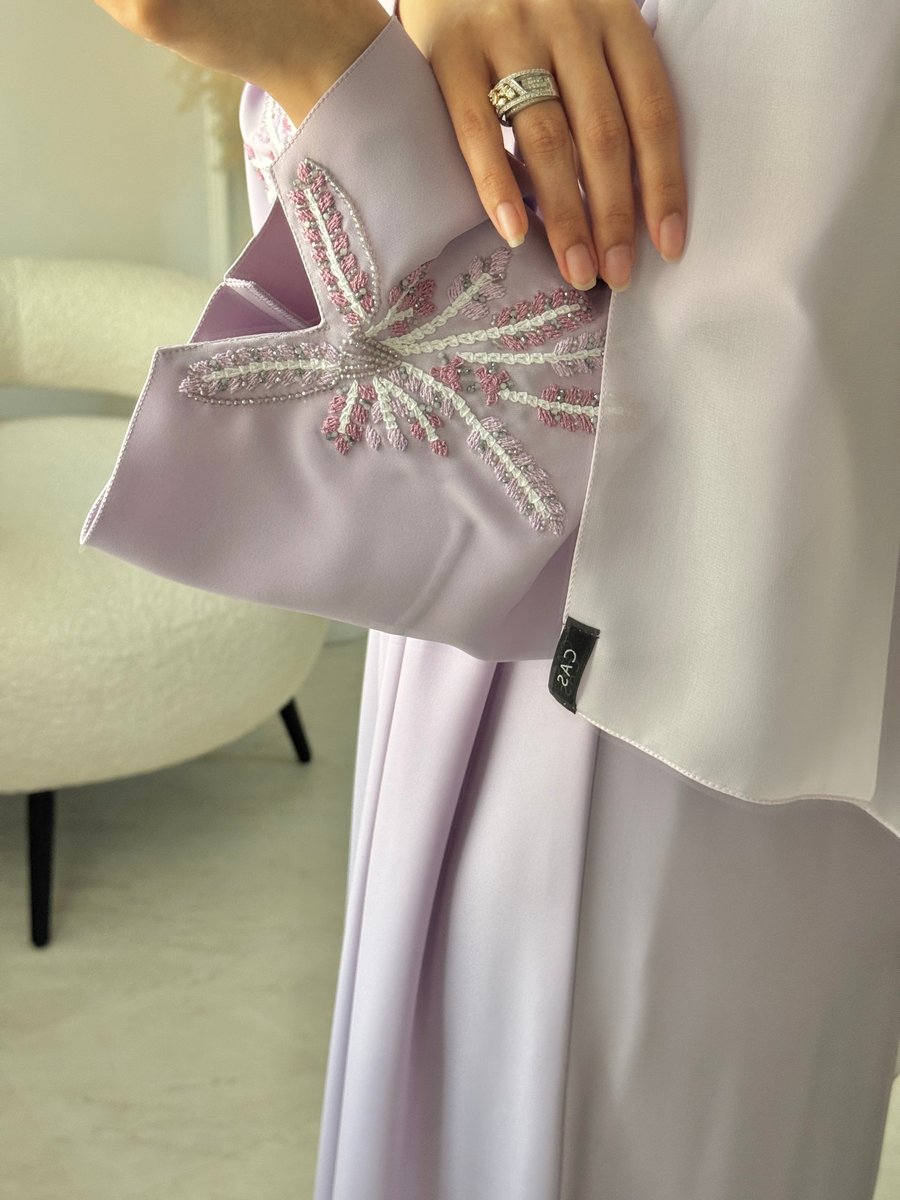 C 1514 Lavender Beaded Embroidered Abaya