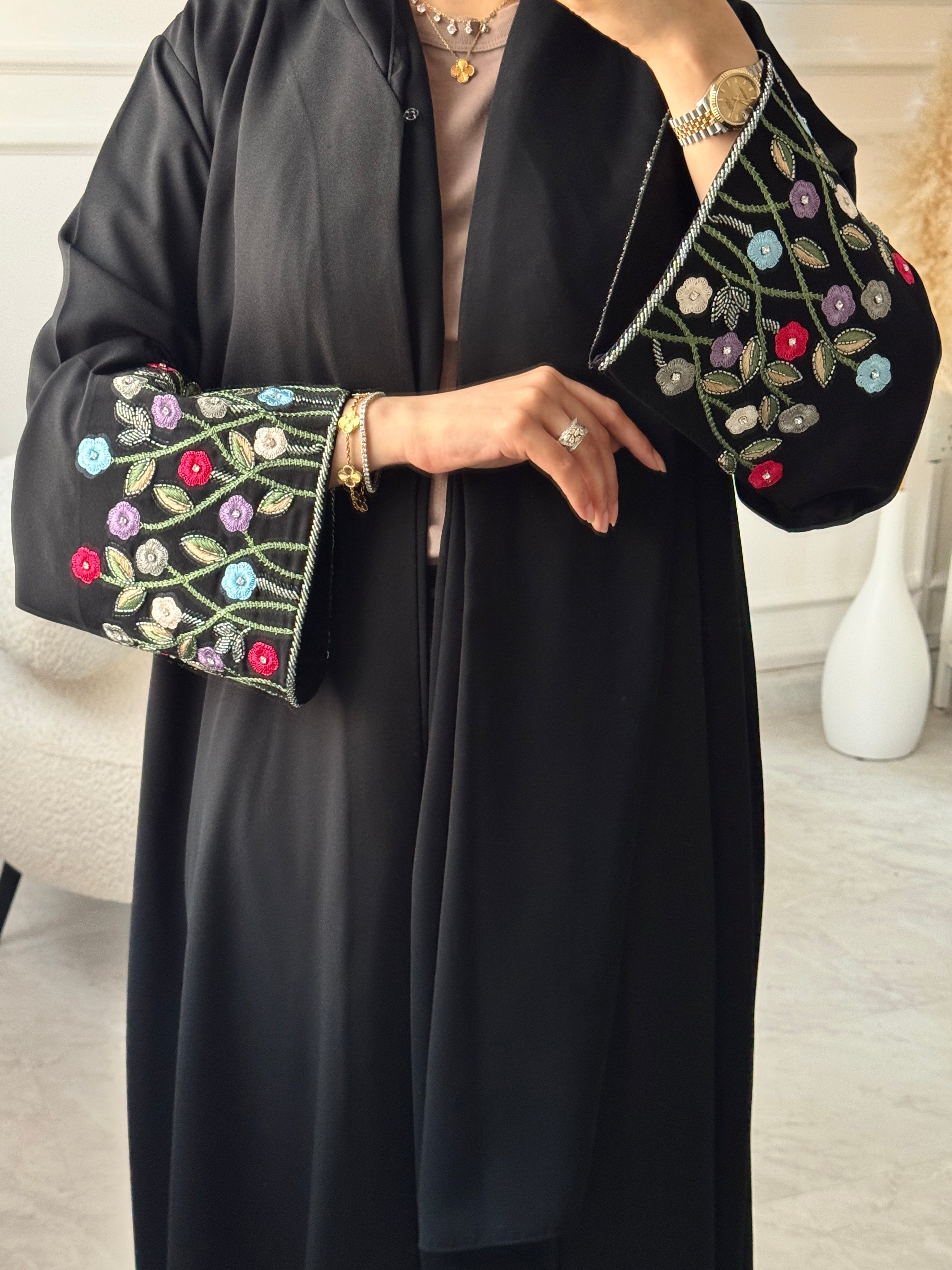 C 1515 Black Beaded Embroidered Abaya