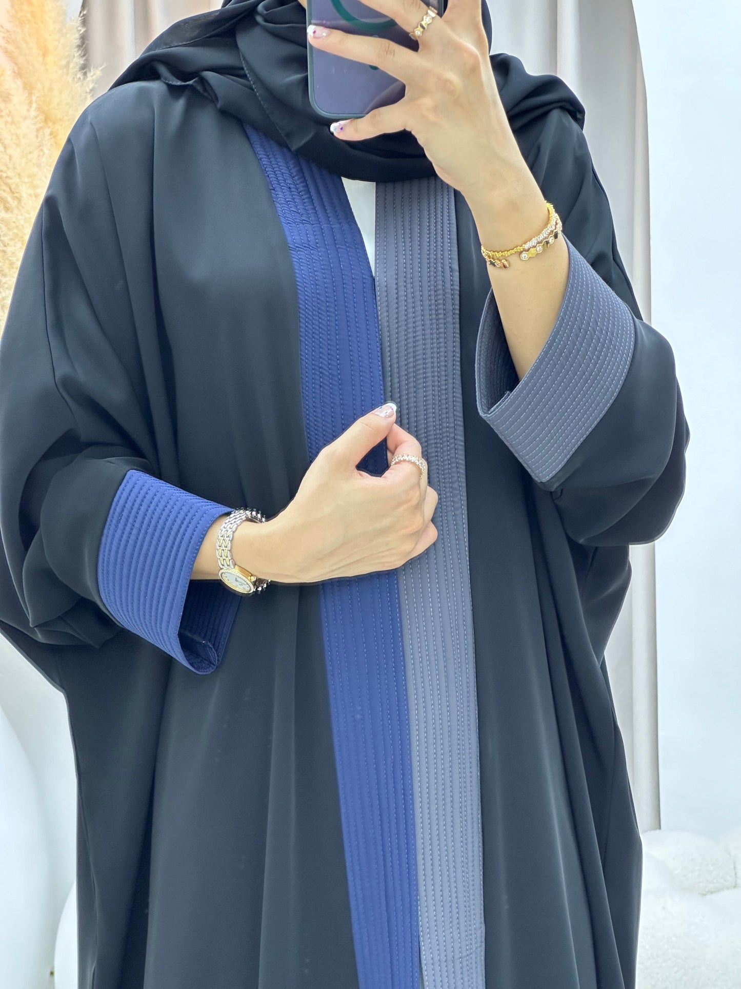 C 0183 Blue Black Bisht Abaya